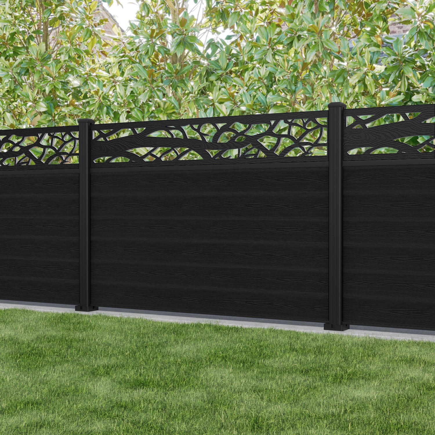 Classic Twilight Fence Panel - Black - with our aluminium posts