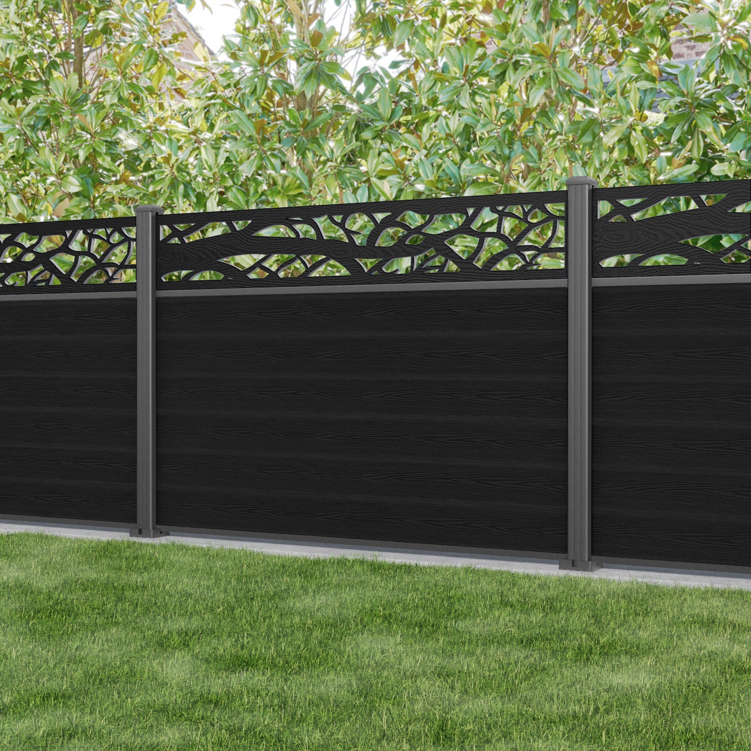 Classic Twilight Fence Panel - Black - with our aluminium posts