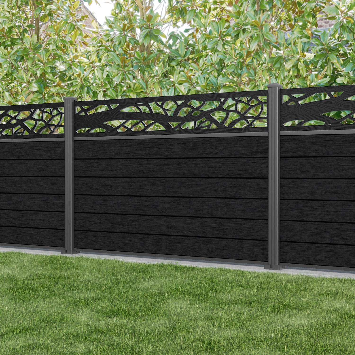 Fusion Twilight Fence Panel - Black - with our aluminium posts