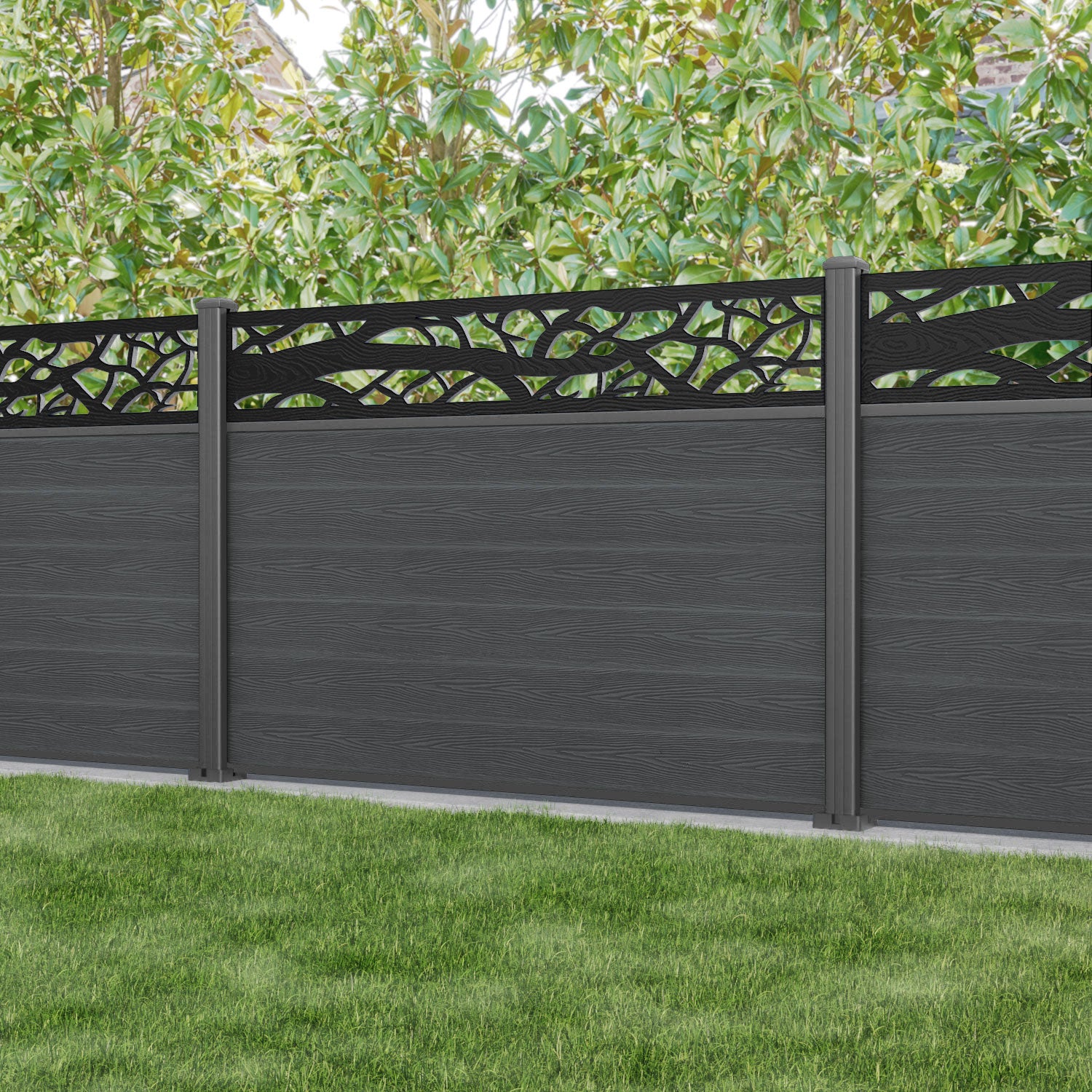 Classic Twilight Fence Panel - Dark Grey - with our aluminium posts