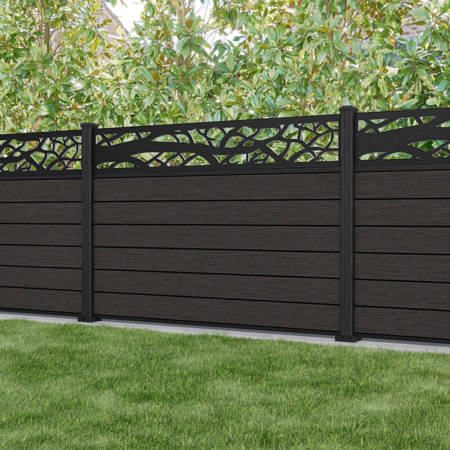 Fusion Twilight Fence Panel - Dark Oak - with our composite posts