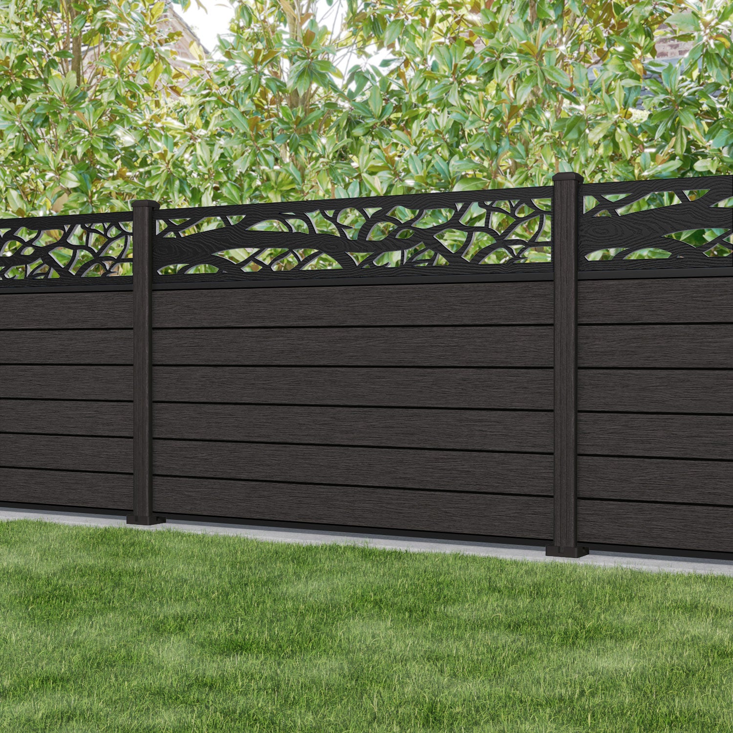 Fusion Twilight Fence Panel - Dark Oak - with our composite posts