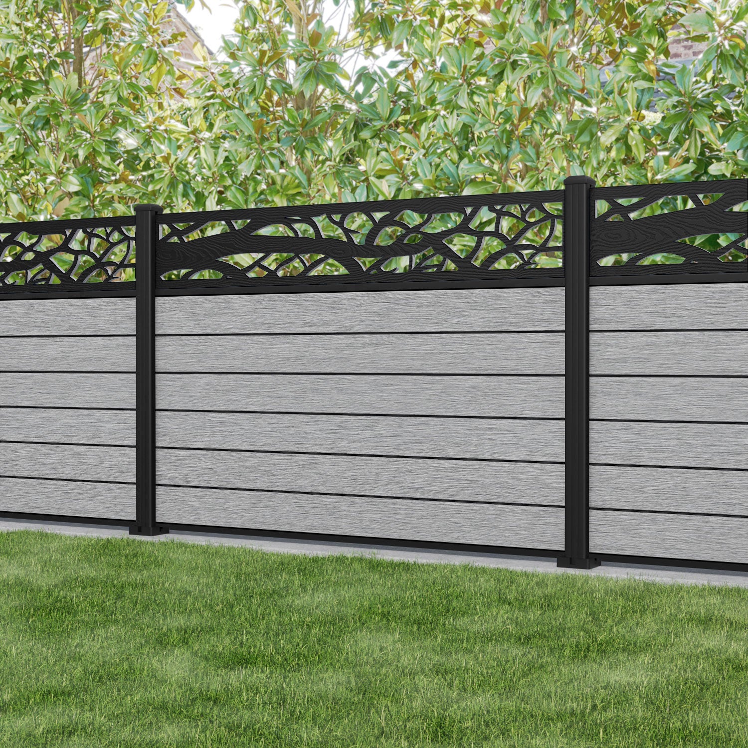Fusion Twilight Fence Panel - Light Grey - with our aluminium posts