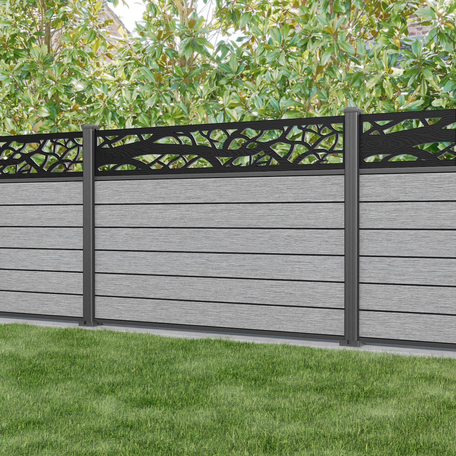 Fusion Twilight Fence Panel - Light Grey - with our aluminium posts