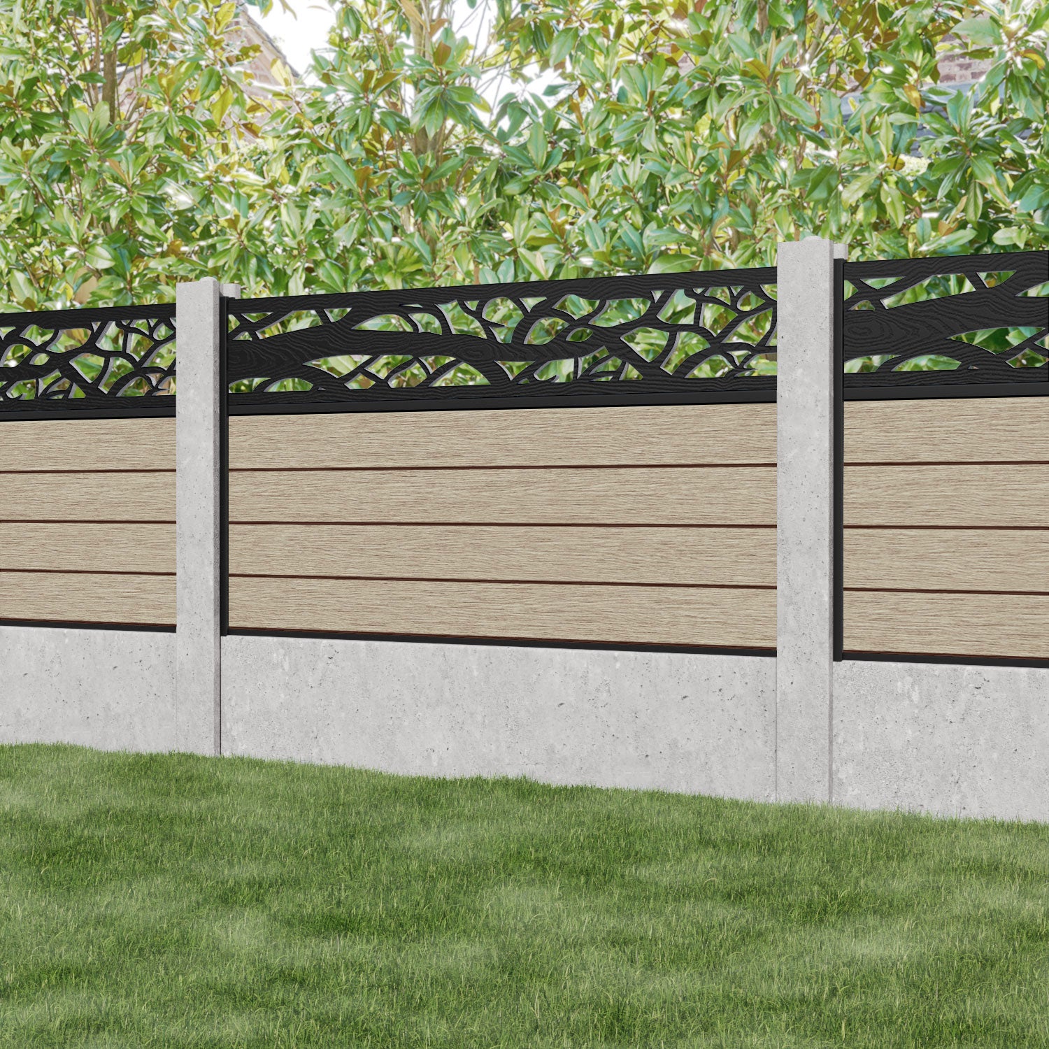 Fusion Twilight Fence Panel - Light Oak - for existing concrete posts