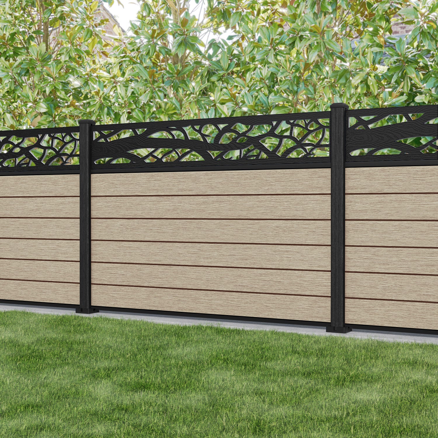 Fusion Twilight Fence Panel - Light Oak - with our composite posts
