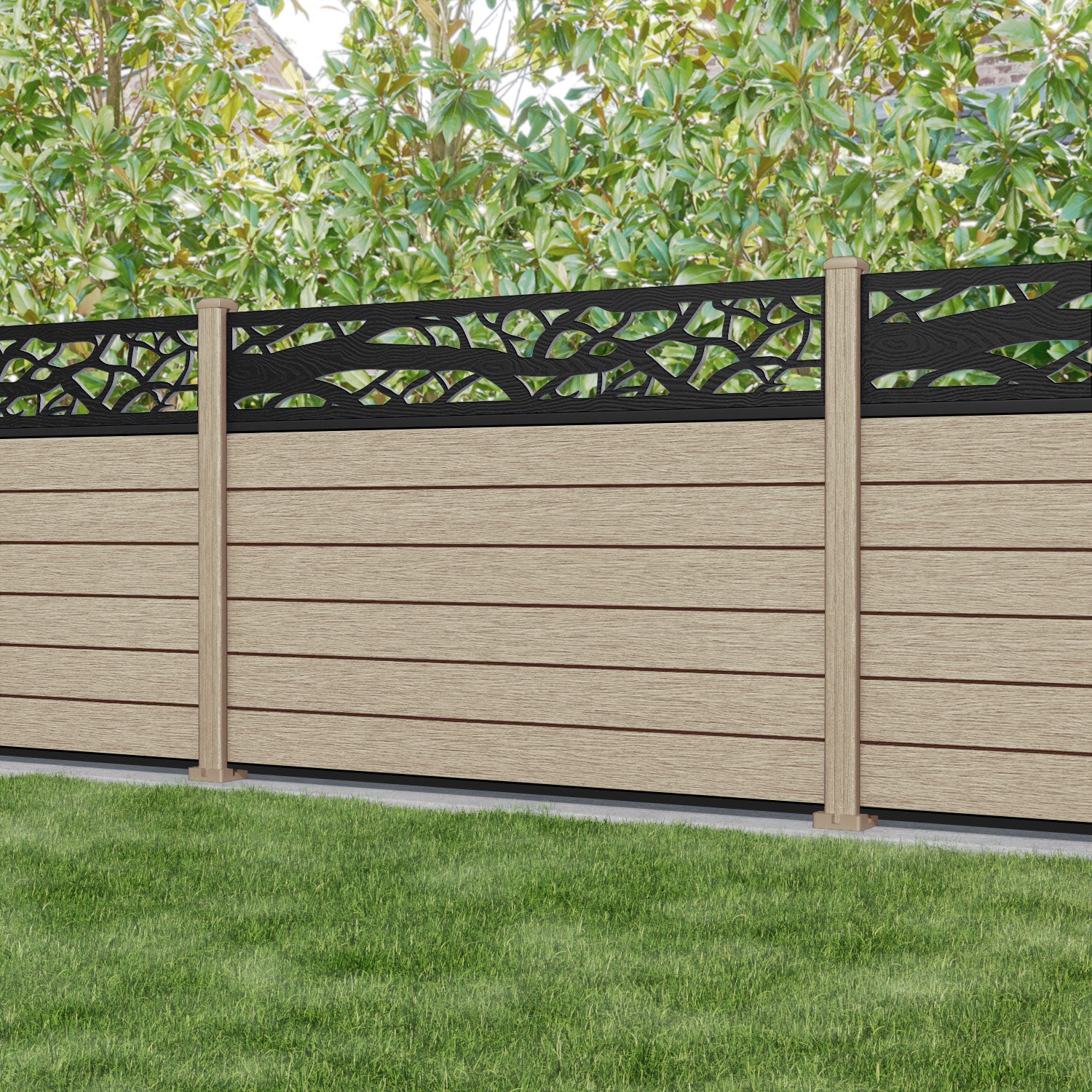 Fusion Twilight Fence Panel - Light Oak - with our composite posts