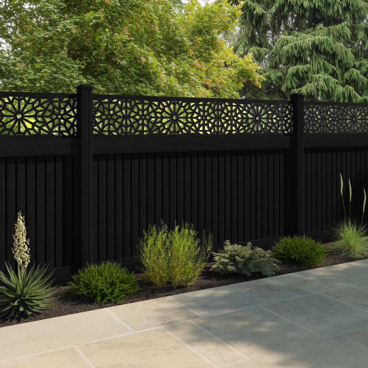 Virtis Alnara Fence Panel - Black - with our composite posts