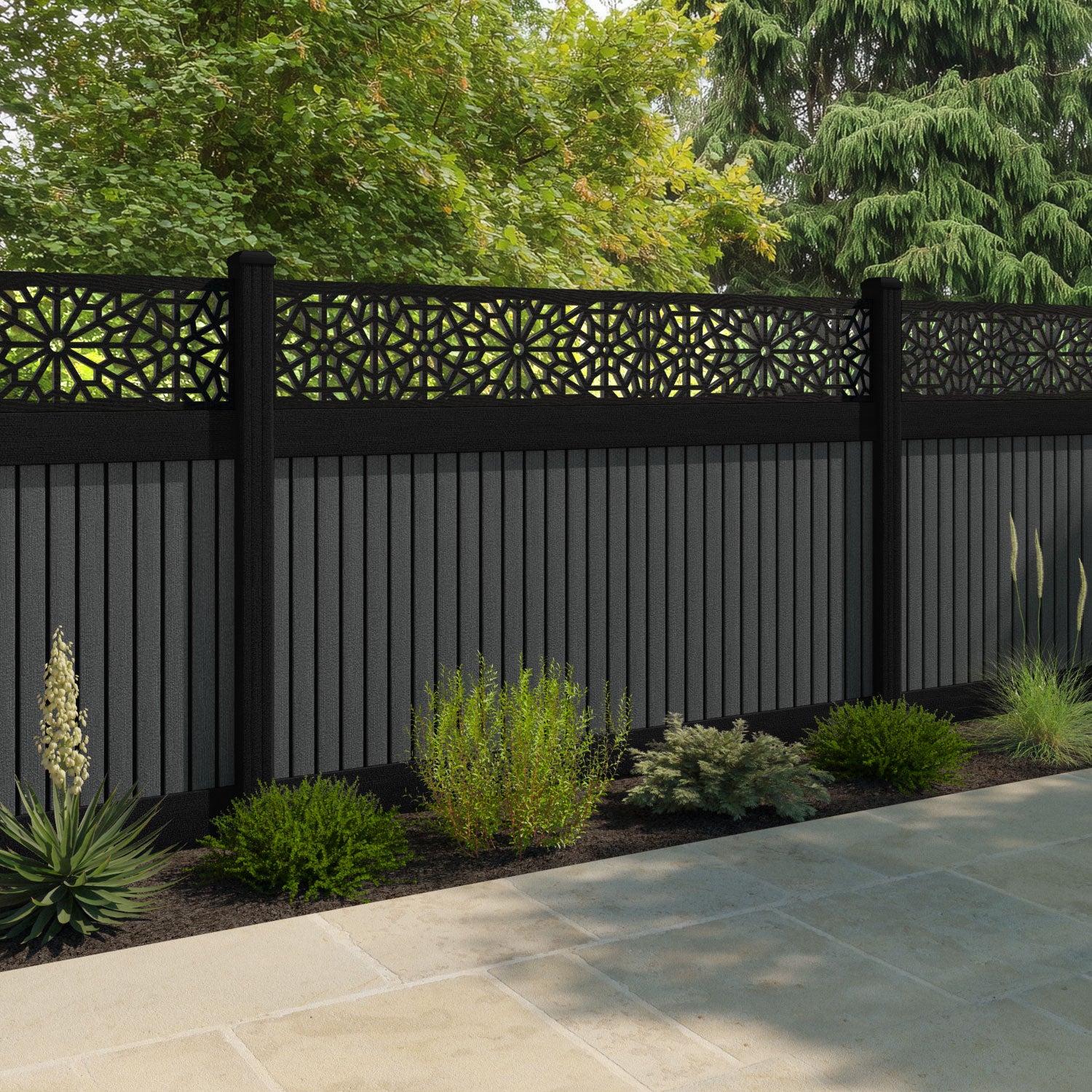 Virtis Alnara Fence Panel - Dark Grey - with our composite posts
