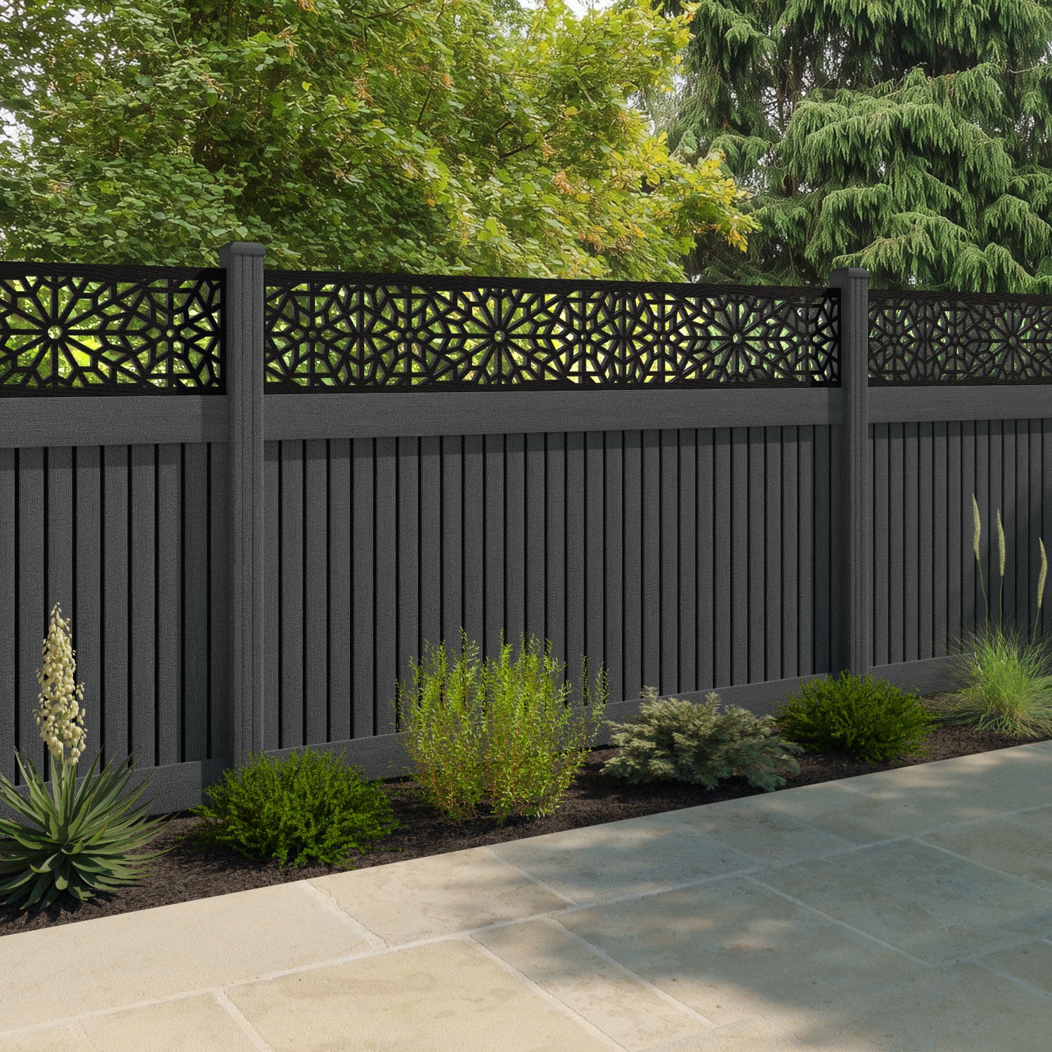 Virtis Alnara Fence Panel - Dark Grey - with our composite posts