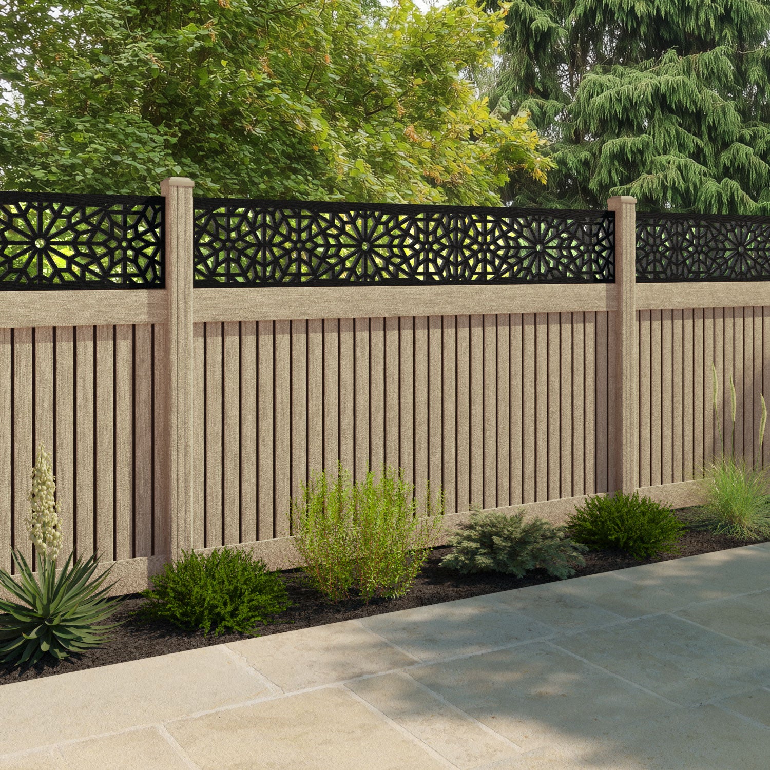 Virtis Alnara Fence Panel - Light Oak - with our composite posts