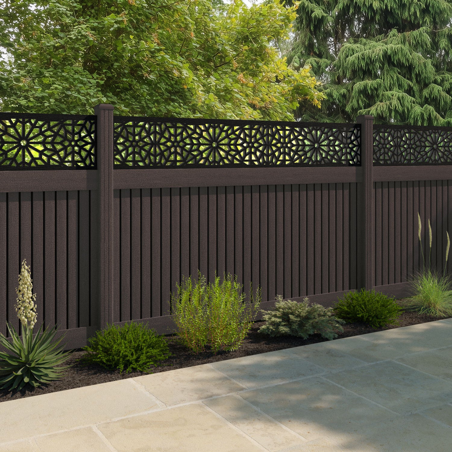 Virtis Alnara Fence Panel - Mid Brown - with our composite posts