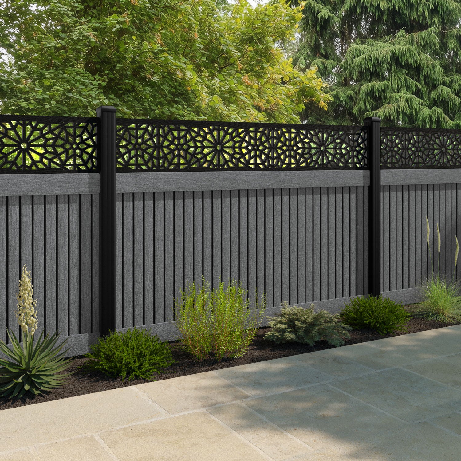 Virtis Alnara Fence Panel - Mid Grey - with our composite posts