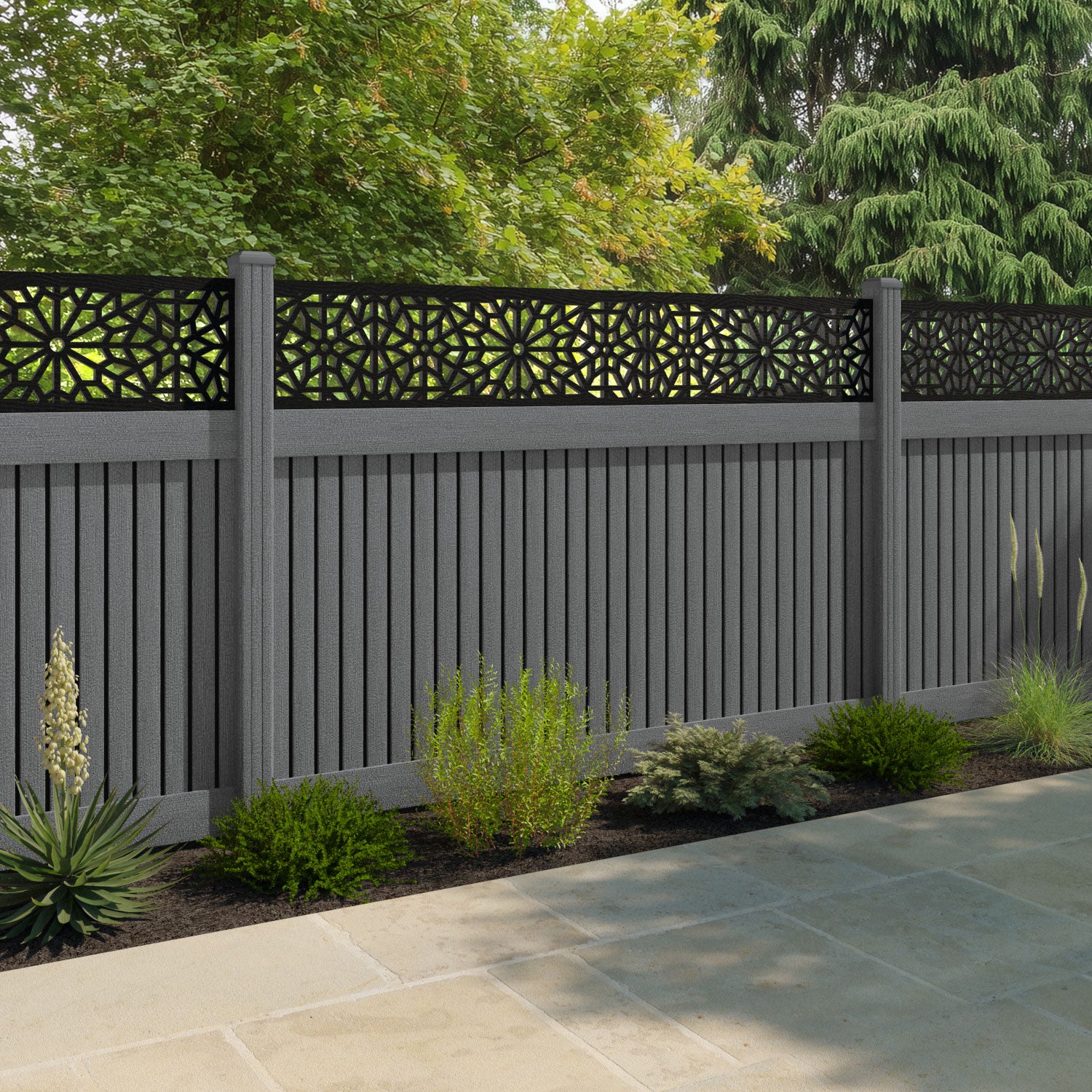 Virtis Alnara Fence Panel - Mid Grey - with our composite posts