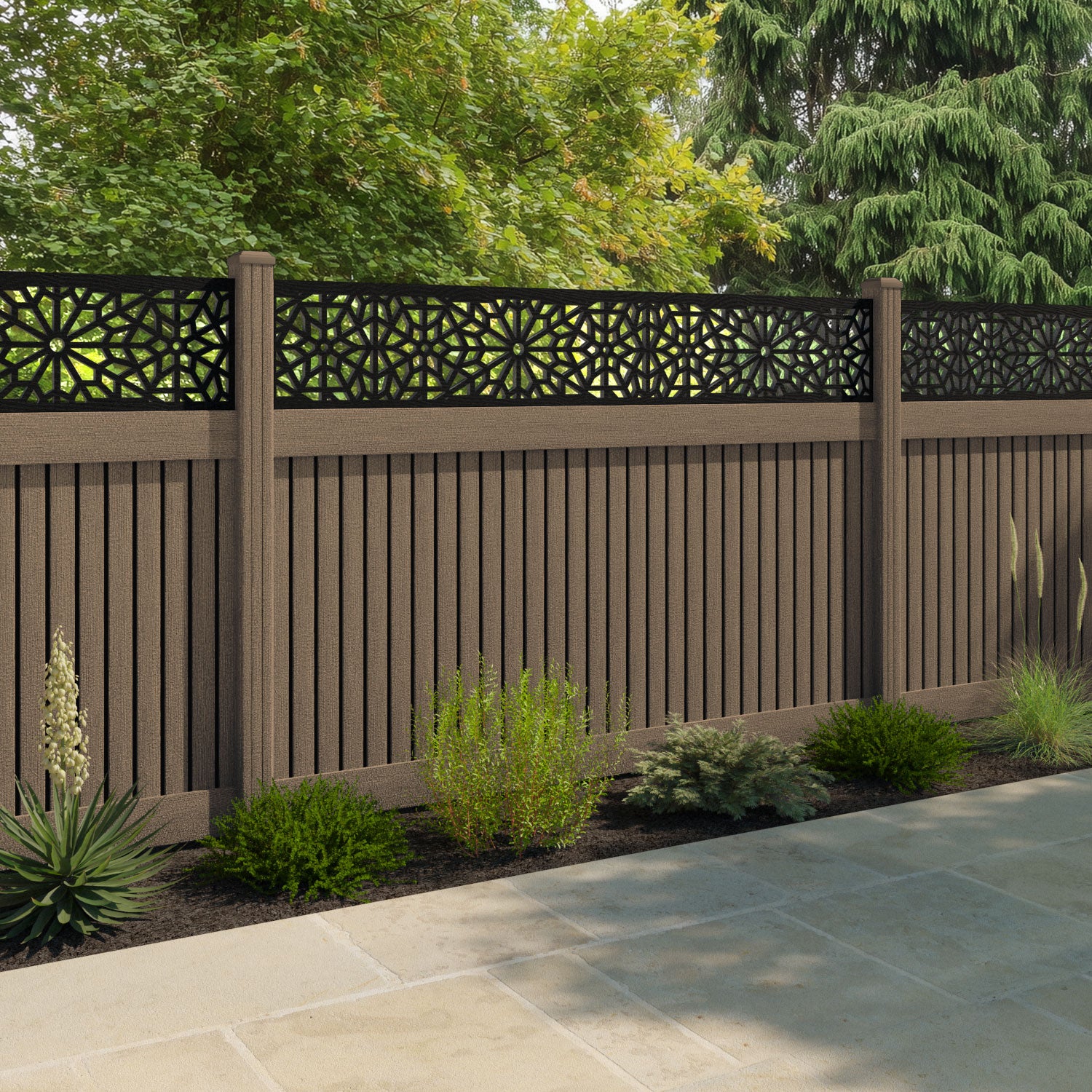 Virtis Alnara Fence Panel - Teak - with our composite posts