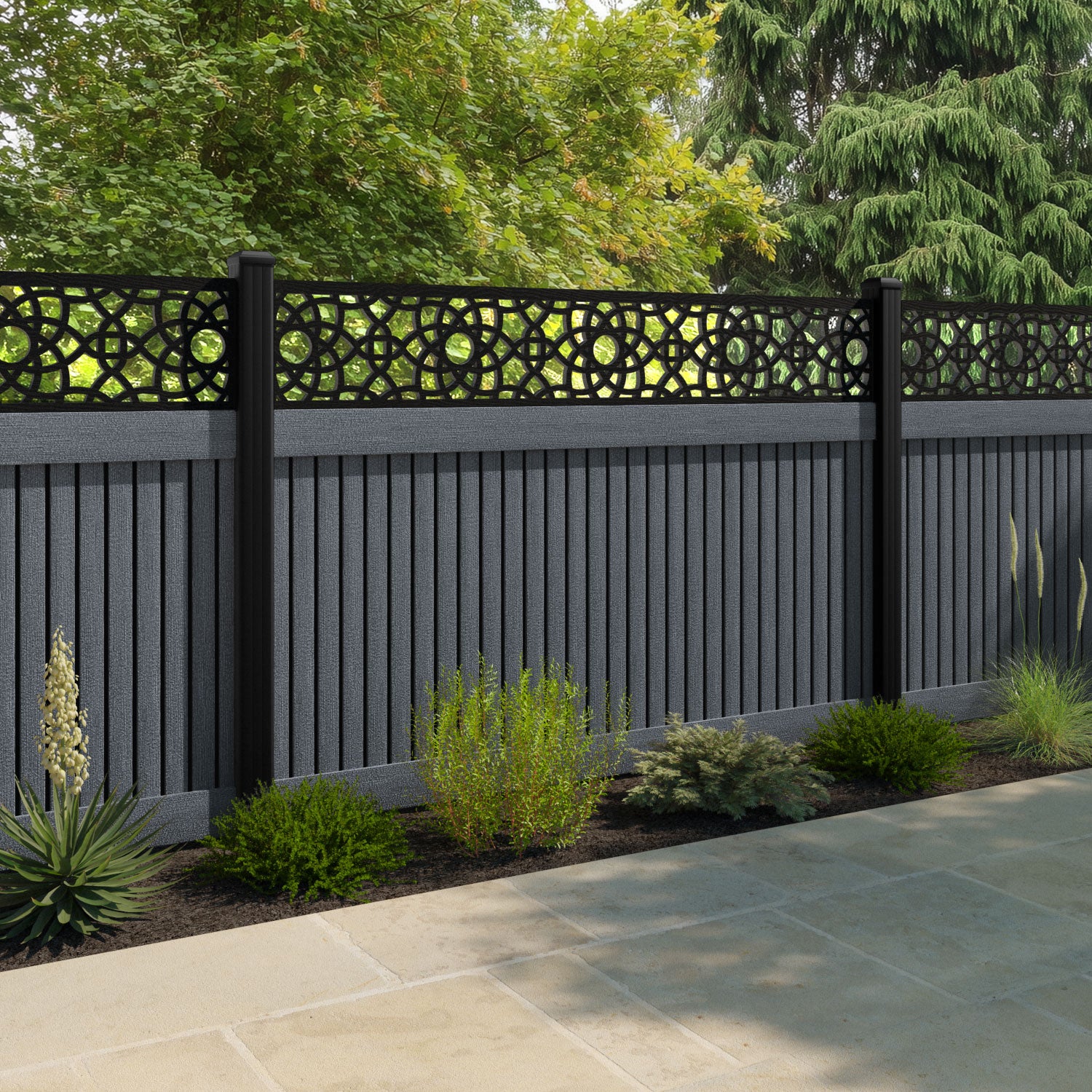 Virtis Ambar Fence Panel - Anthracite - with our aluminium posts