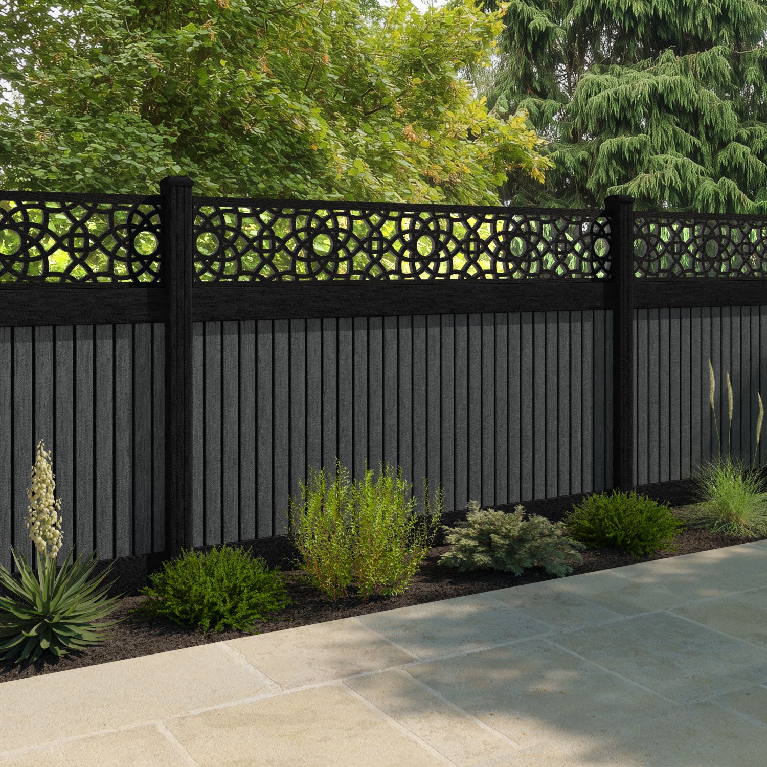 Virtis Ambar Fence Panel - Dark Grey - with our composite posts