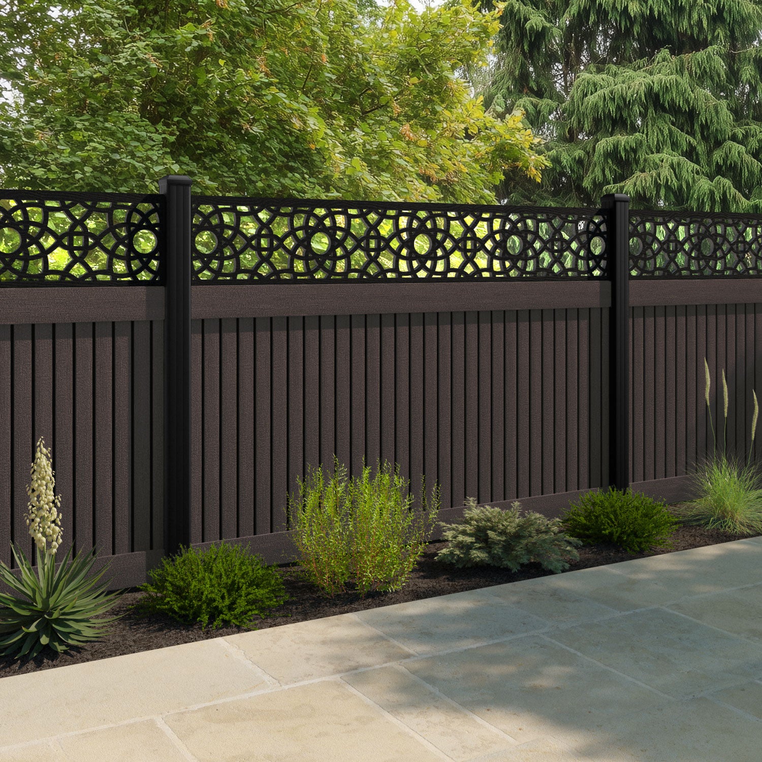 Virtis Ambar Fence Panel - Mid Brown - with our composite posts