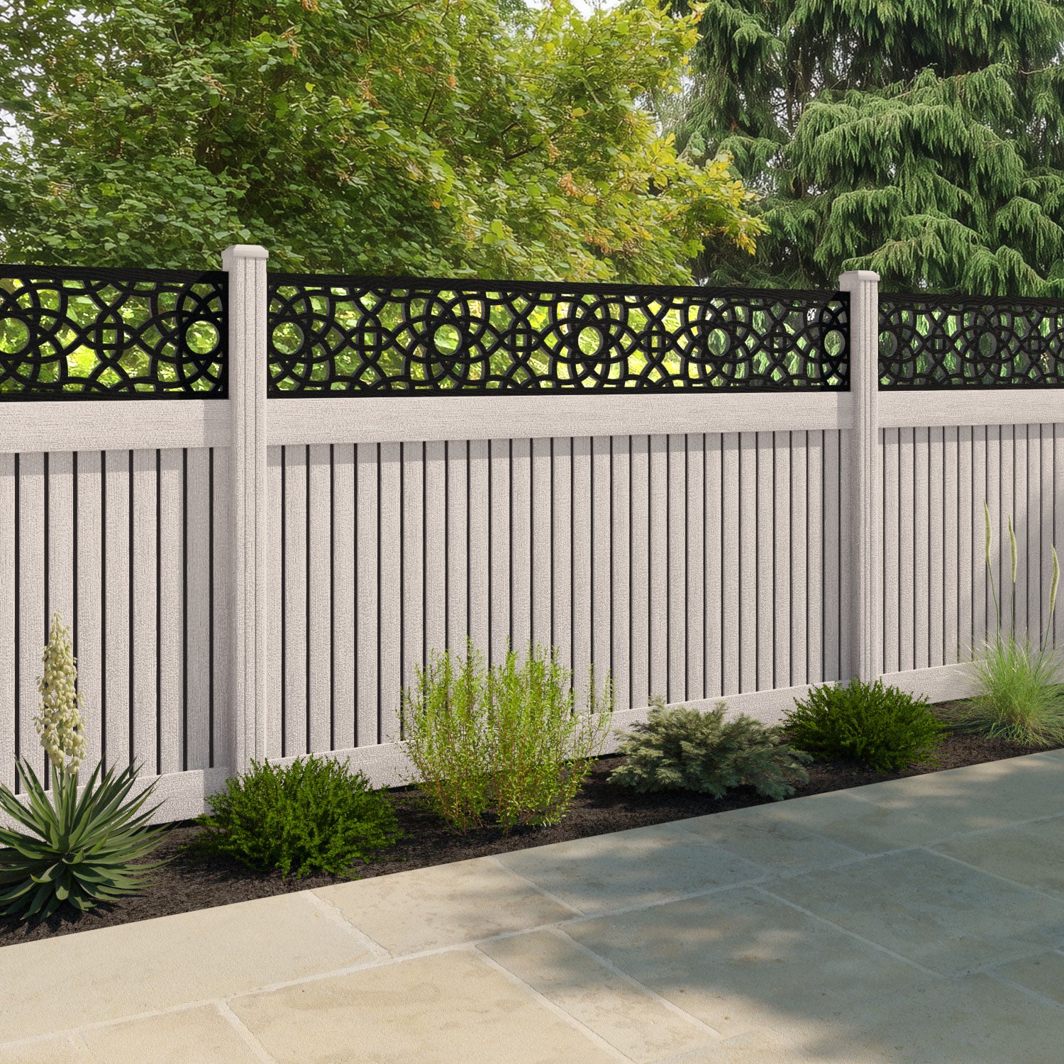 Virtis Ambar Fence Panel - Mid Stone - with our composite posts