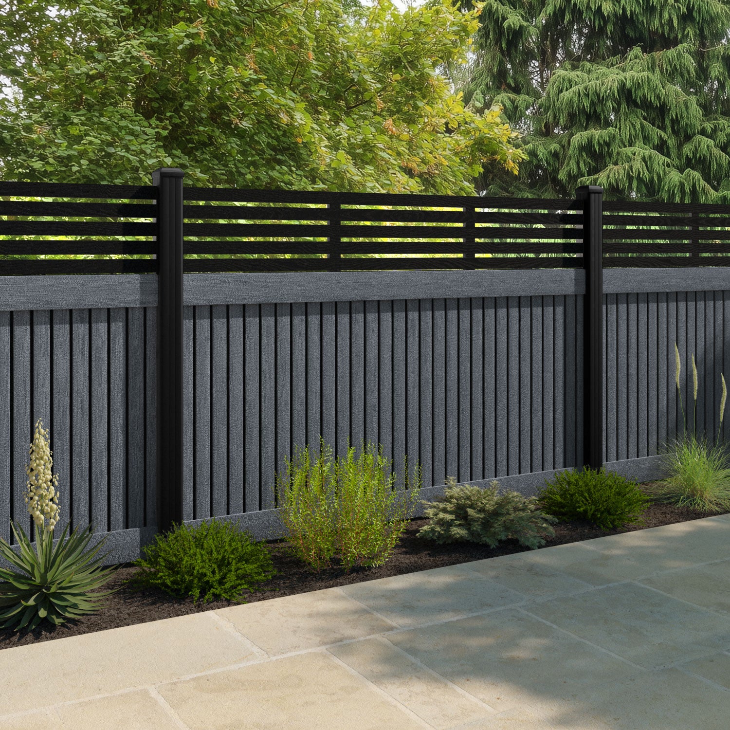 Virtis Aspen Fence Panel - Anthracite - with our composite posts