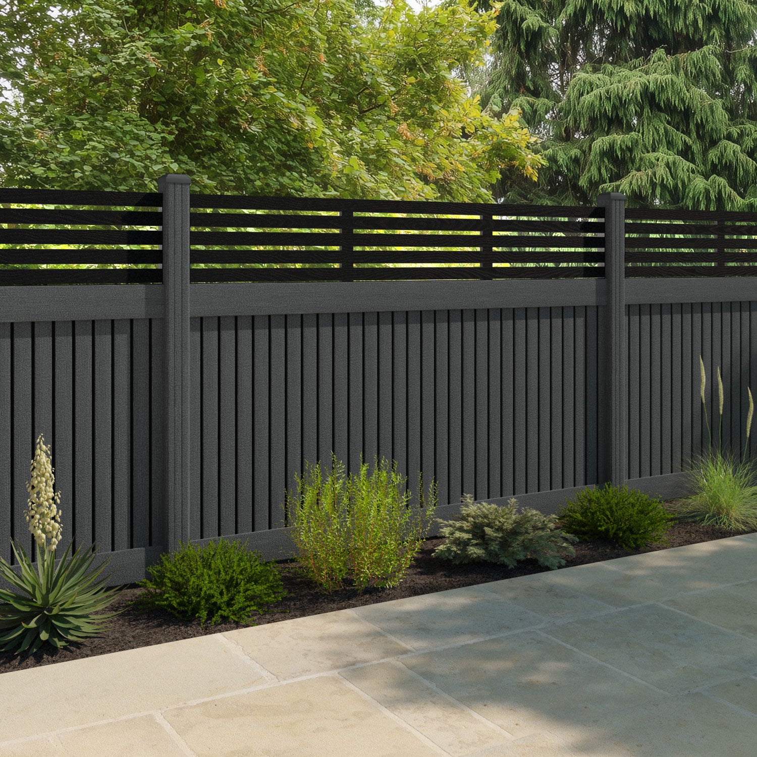 Virtis Aspen Fence Panel - Dark Grey - with our composite posts