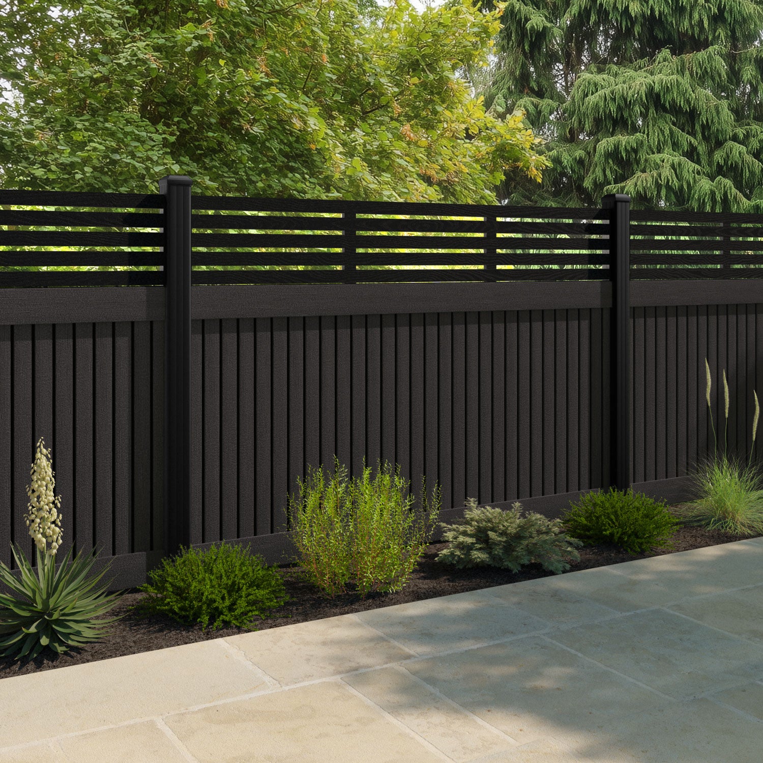 Virtis Aspen Fence Panel - Dark Oak - with our composite posts