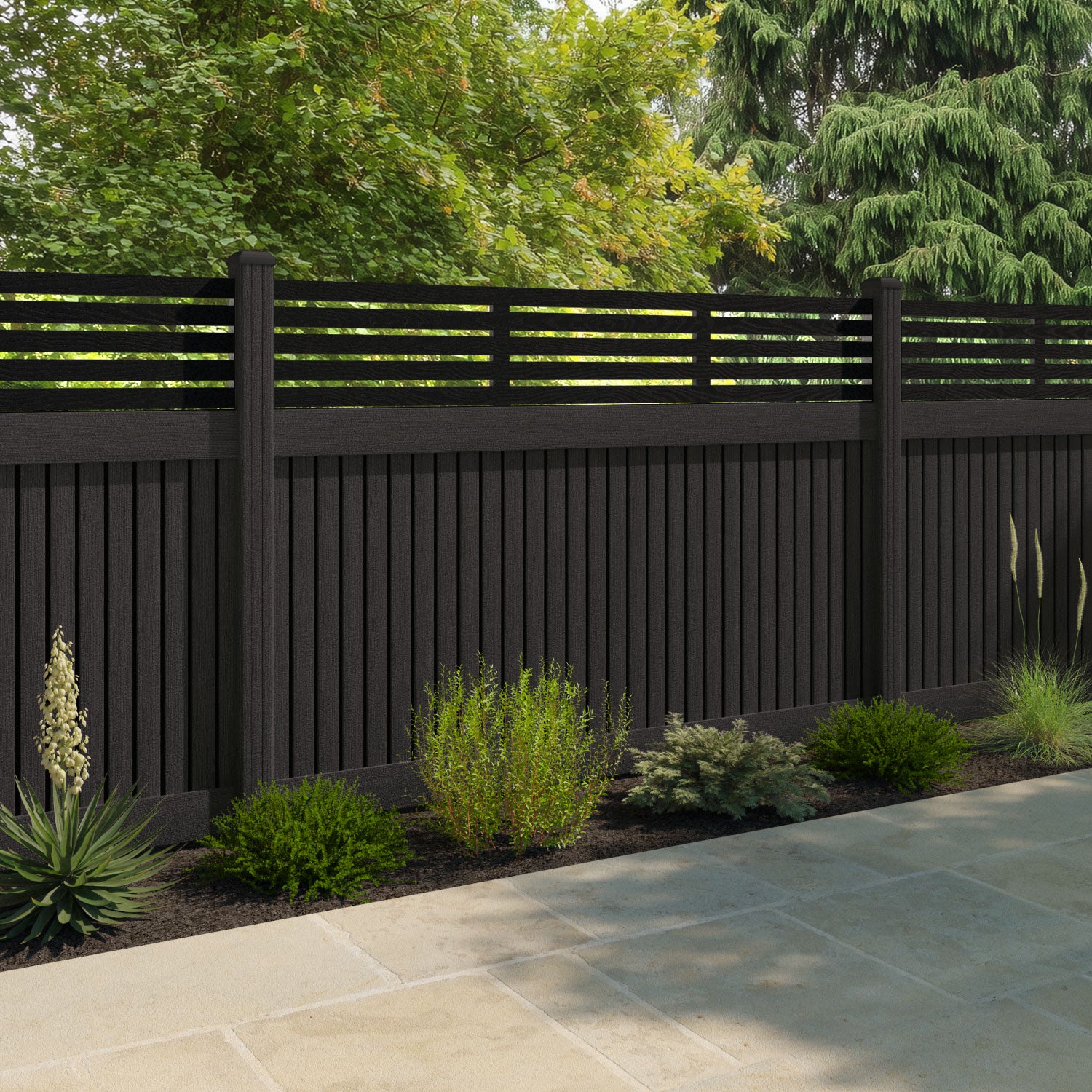 Virtis Aspen Fence Panel - Dark Oak - with our composite posts