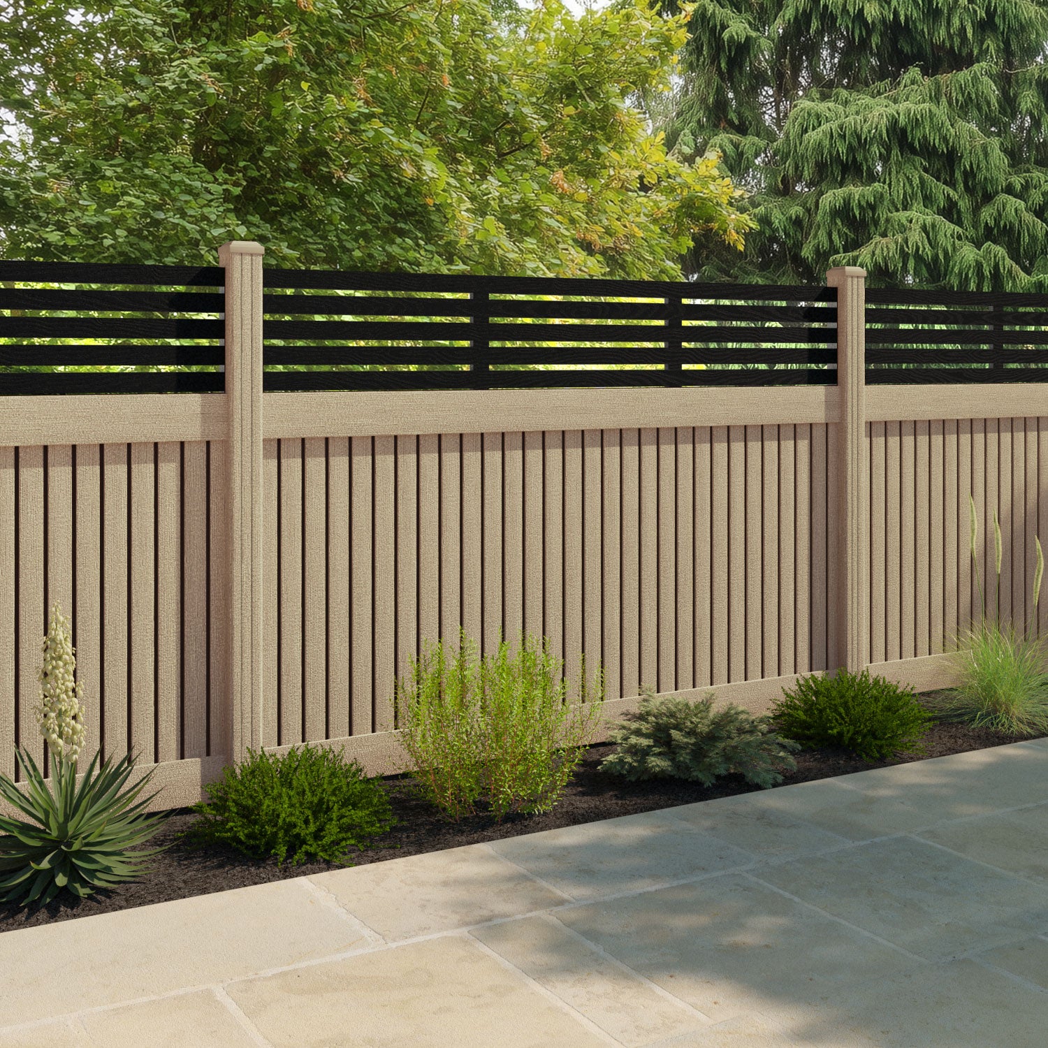 Virtis Aspen Fence Panel - Light Oak - with our composite posts