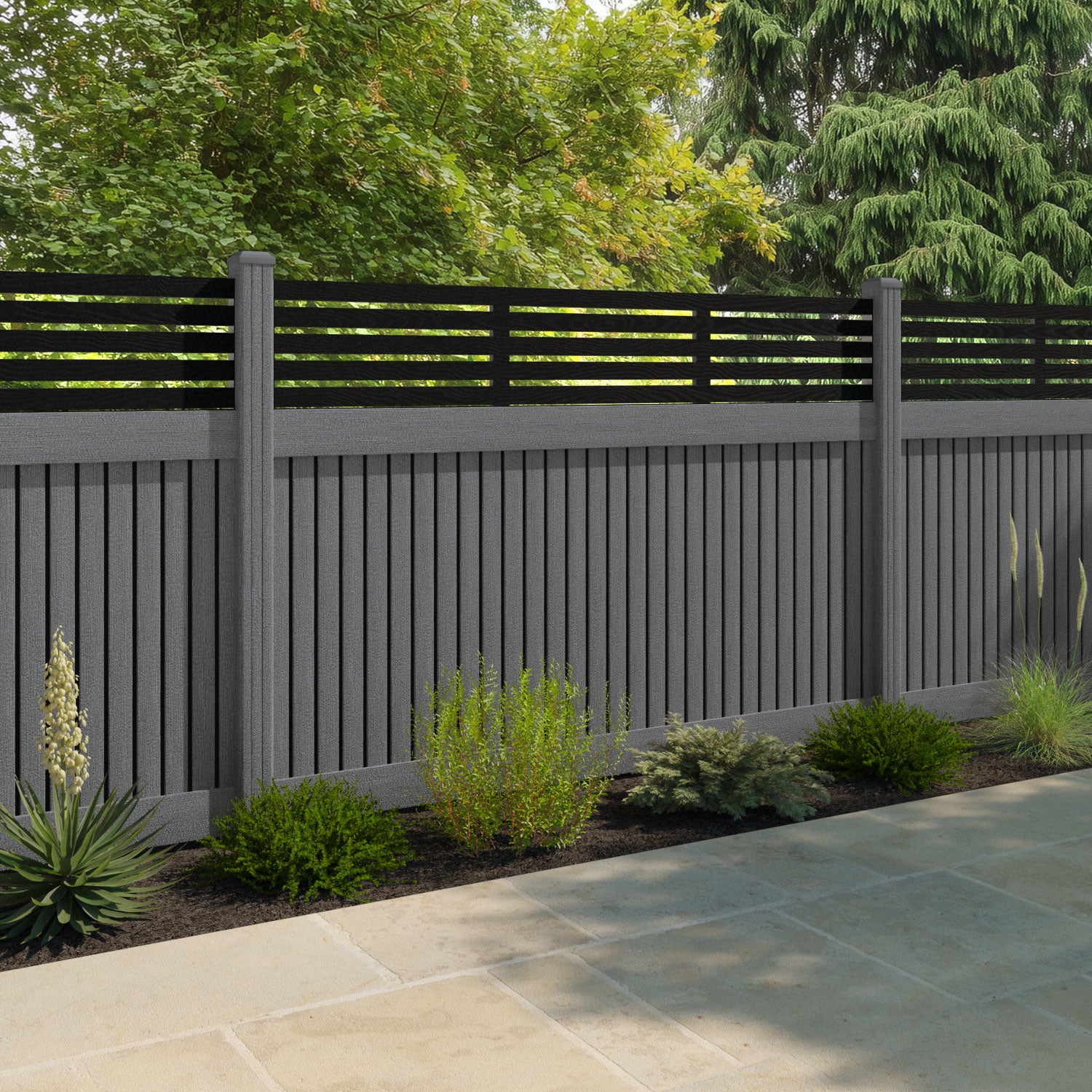Virtis Aspen Fence Panel - Mid Grey - with our composite posts