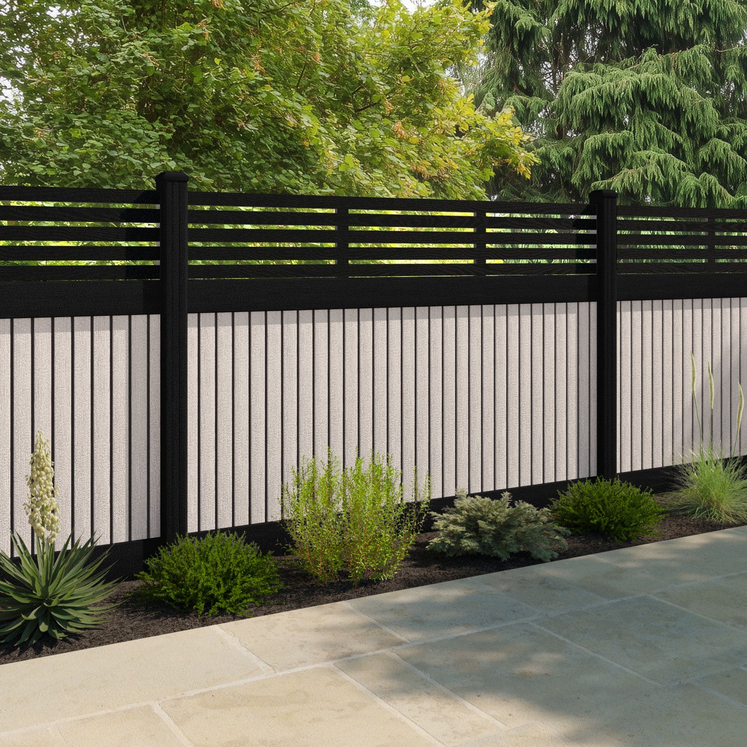 Virtis Aspen Fence Panel - Mid Stone - with our composite posts