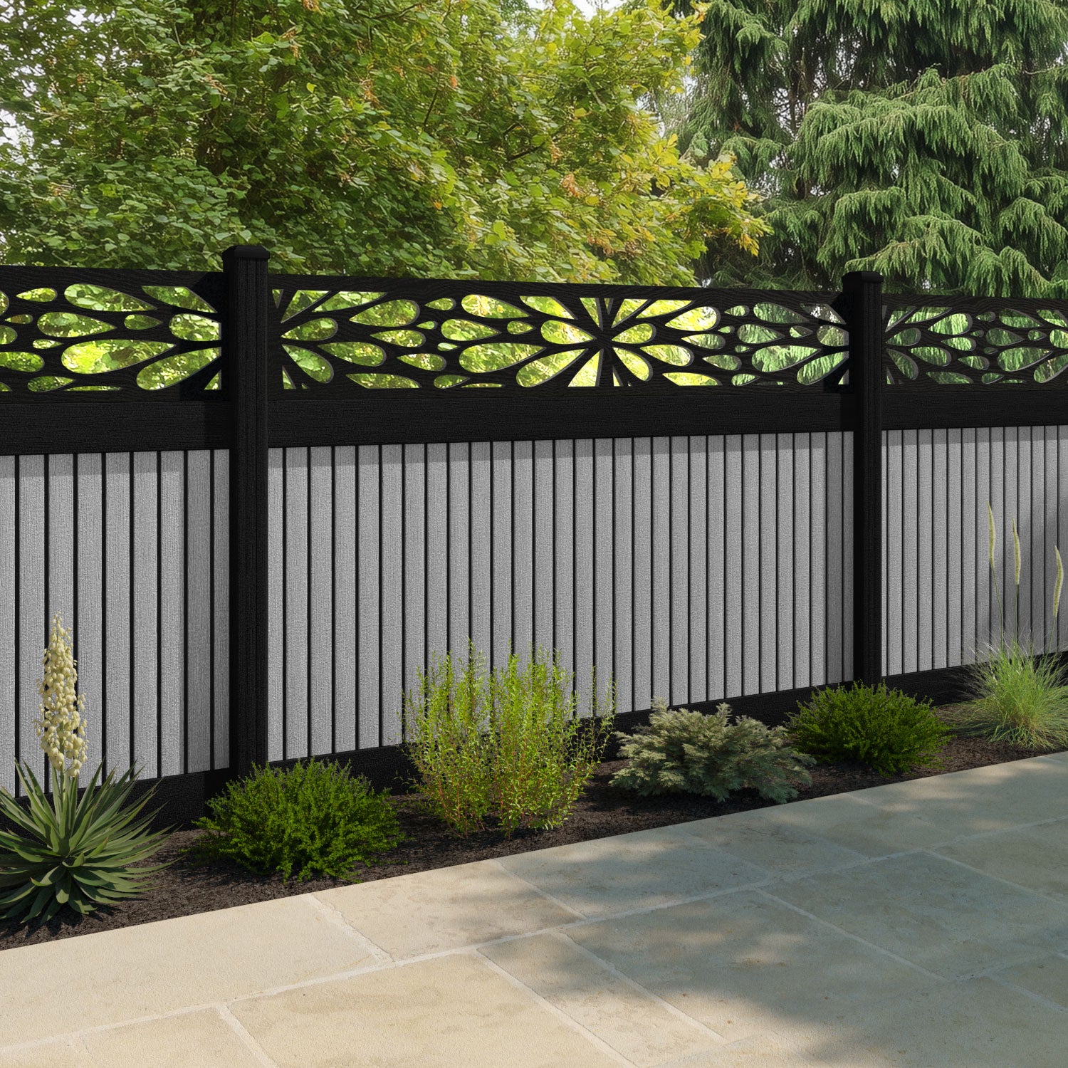 Virtis Blossom Fence Panel - Light Grey - with our composite posts