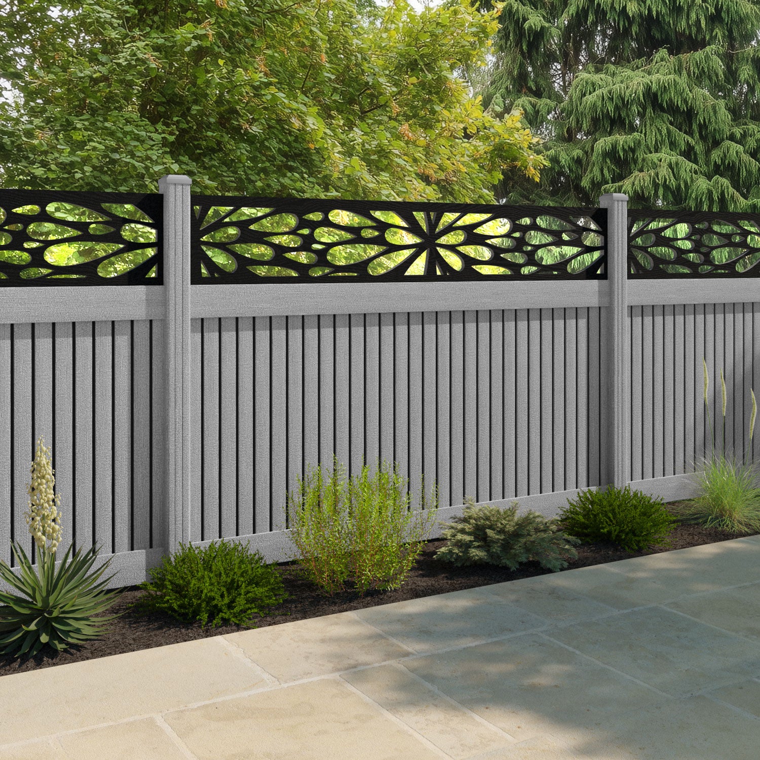 Virtis Blossom Fence Panel - Light Grey - with our composite posts