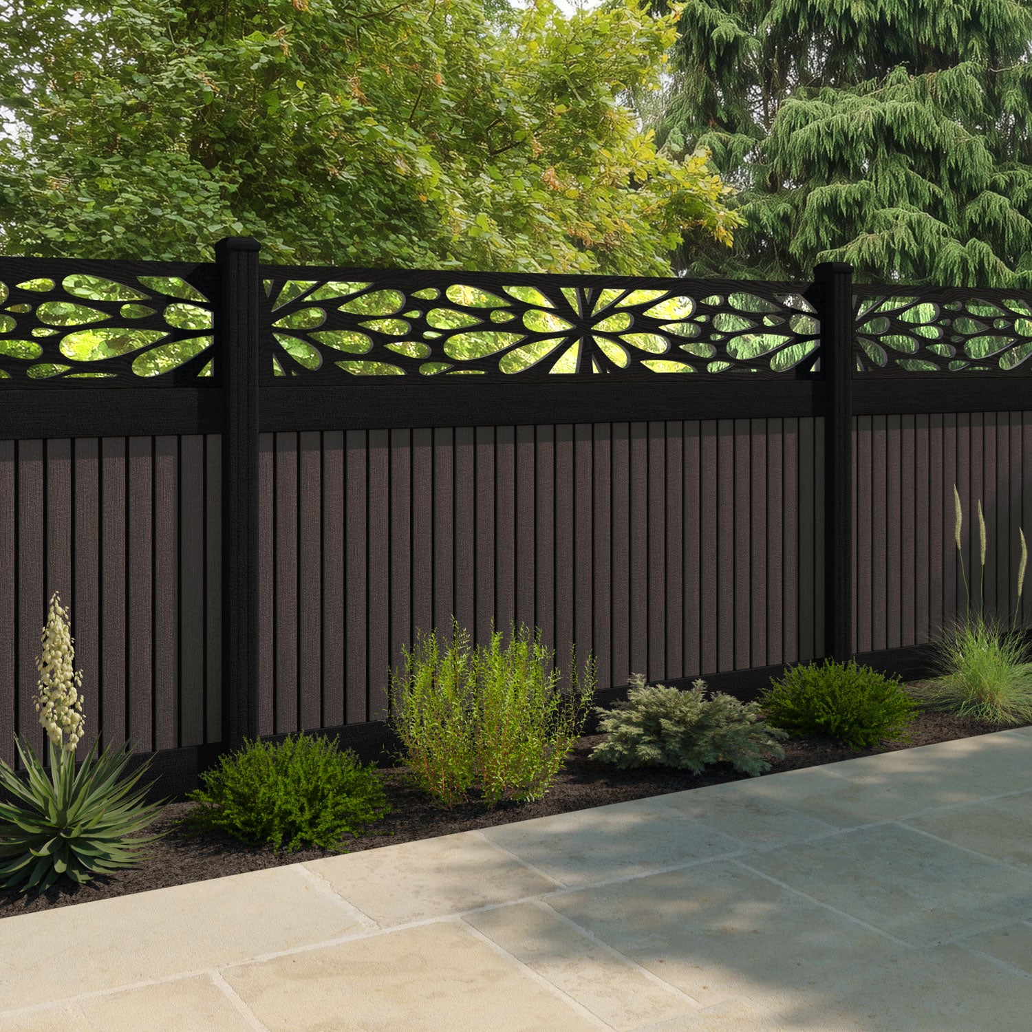 Virtis Blossom Fence Panel - Mid Brown - with our composite posts