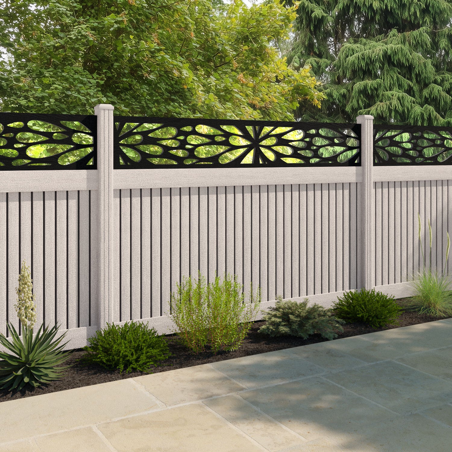Virtis Blossom Fence Panel - Mid Stone - with our composite posts