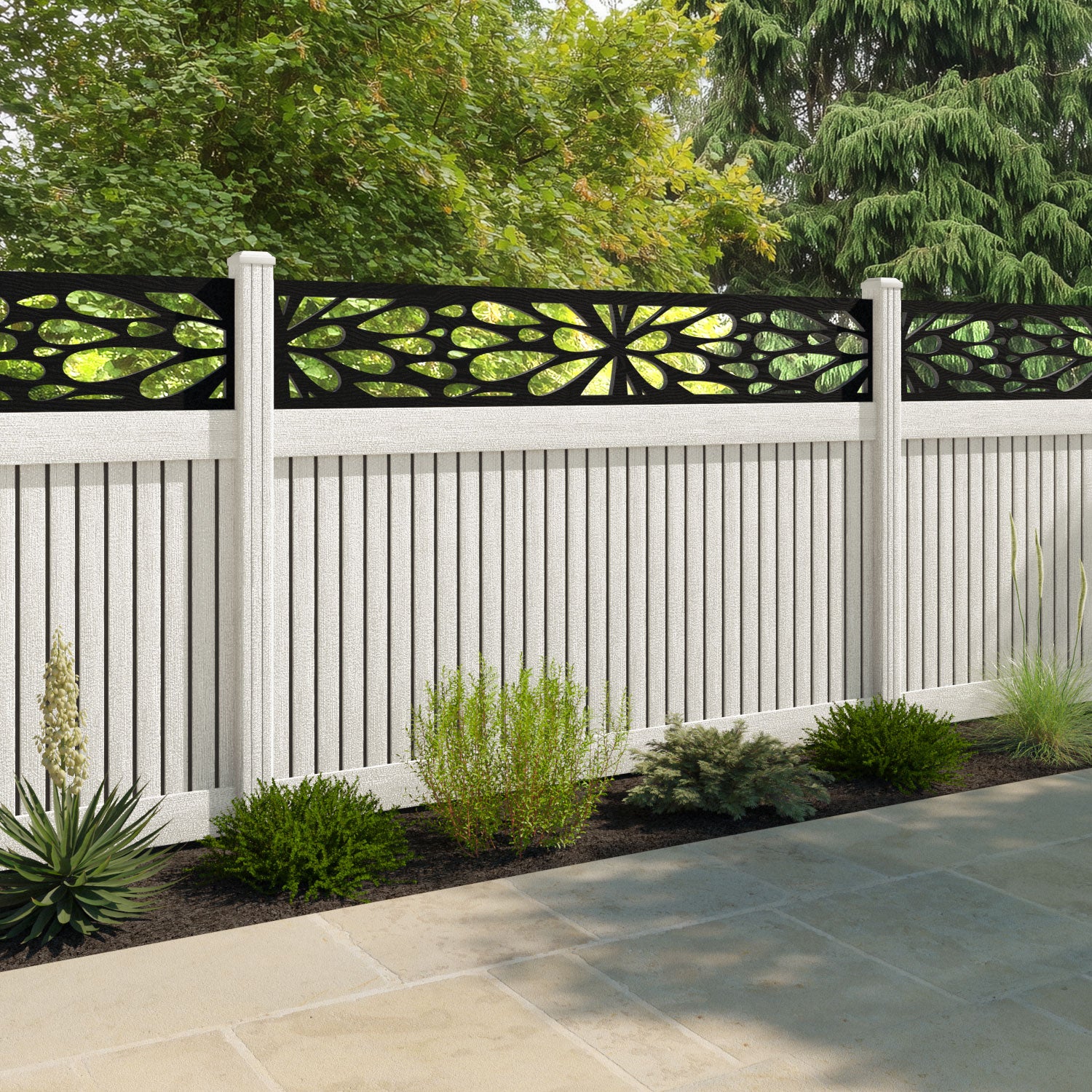 Virtis Blossom Fence Panel - Light Stone - with our composite posts