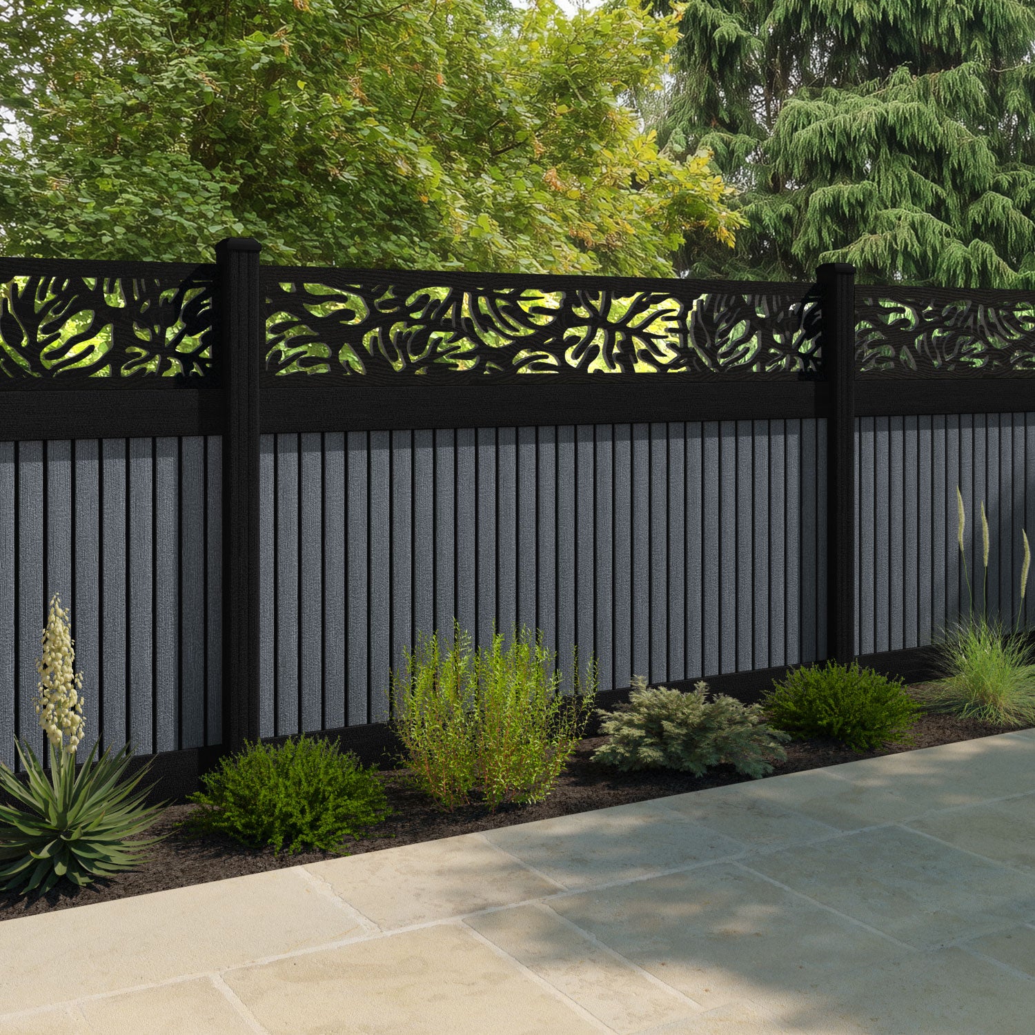 Virtis Botanic Fence Panel - Anthracite - with our composite posts