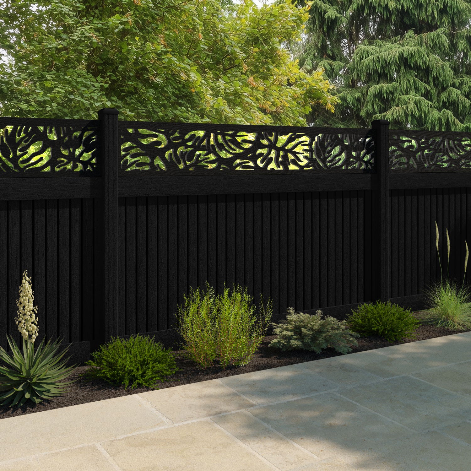 Virtis Botanic Fence Panel - Black - with our composite posts