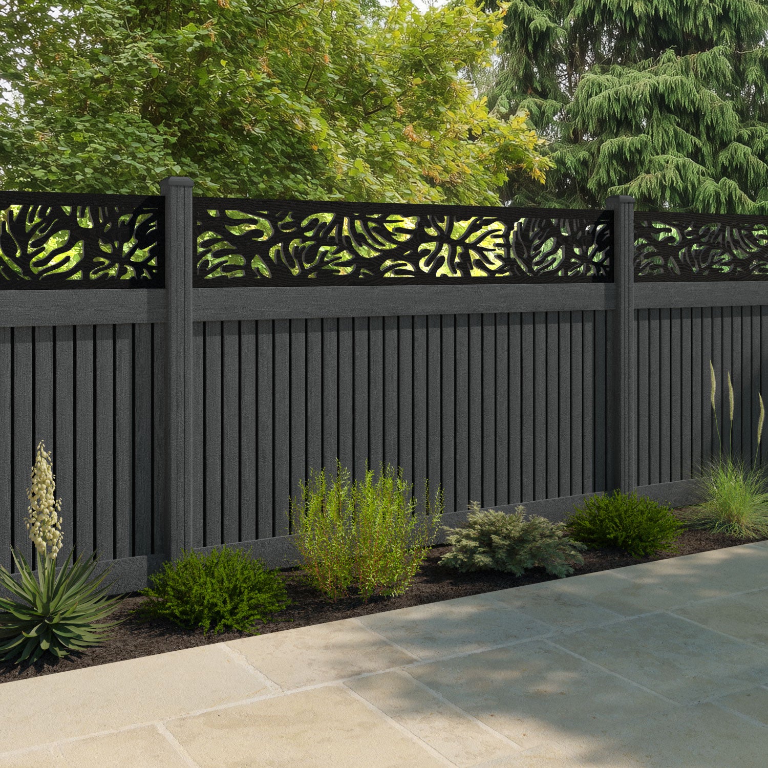 Virtis Botanic Fence Panel - Dark Grey - with our composite posts