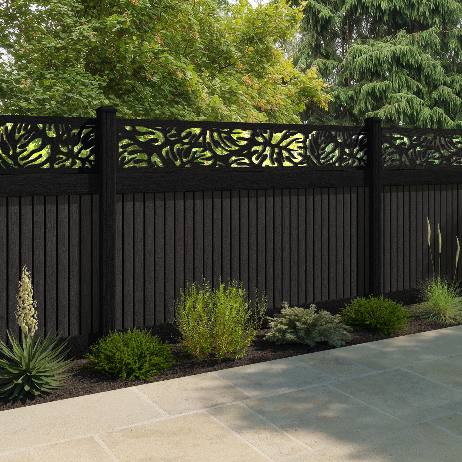 Virtis Botanic Fence Panel - Dark Oak - with our composite posts
