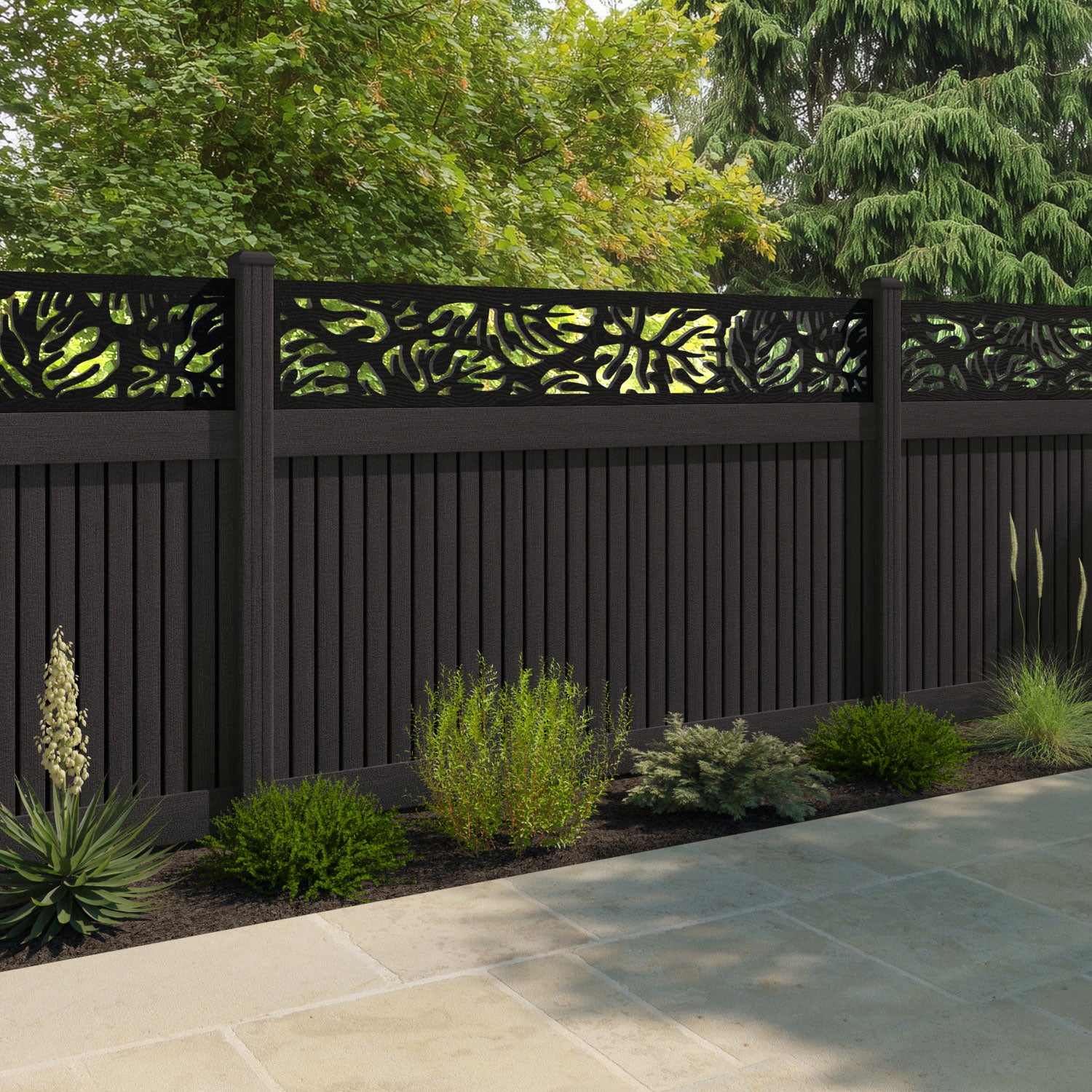 Virtis Botanic Fence Panel - Dark Oak - with our composite posts
