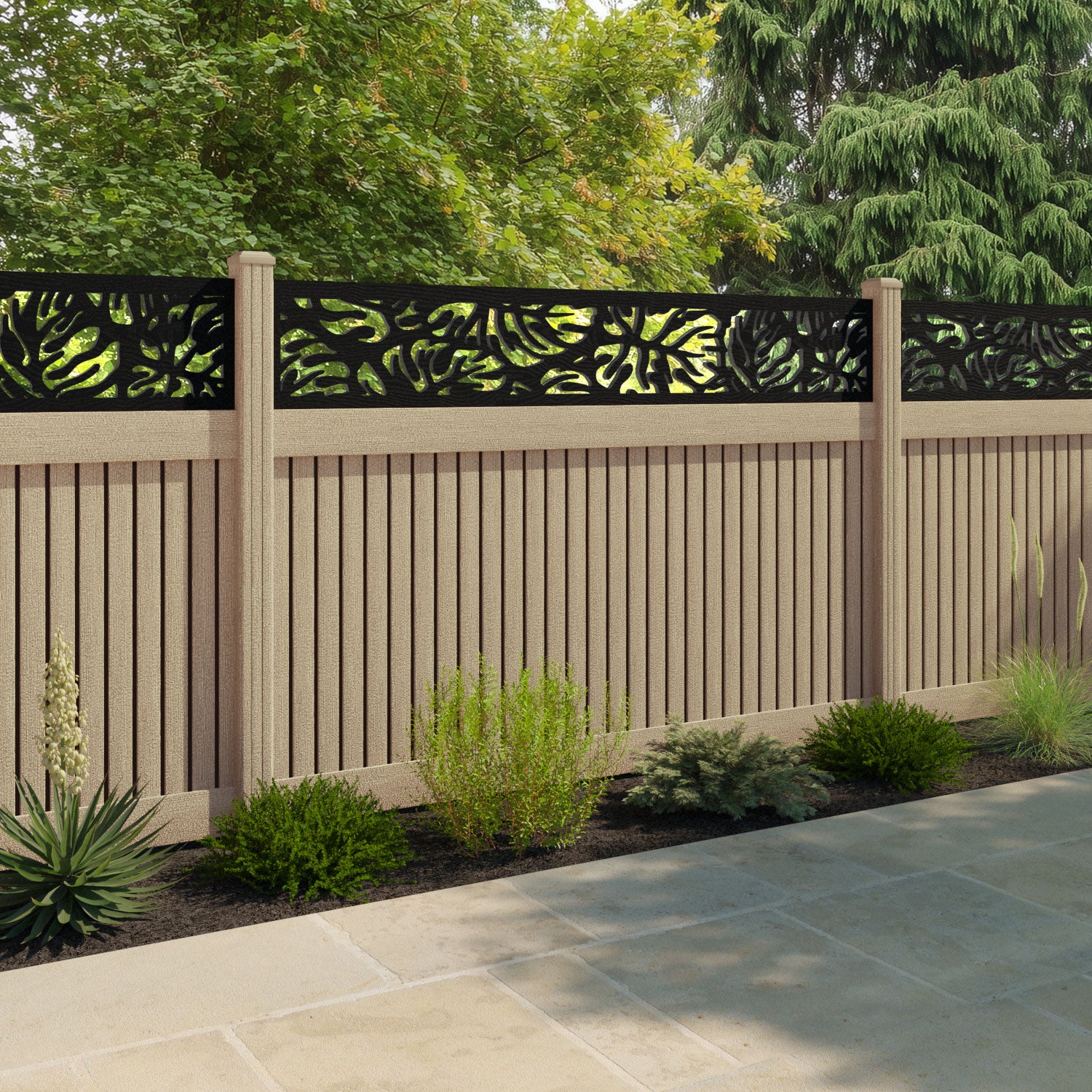Virtis Botanic Fence Panel - Light Oak - with our composite posts