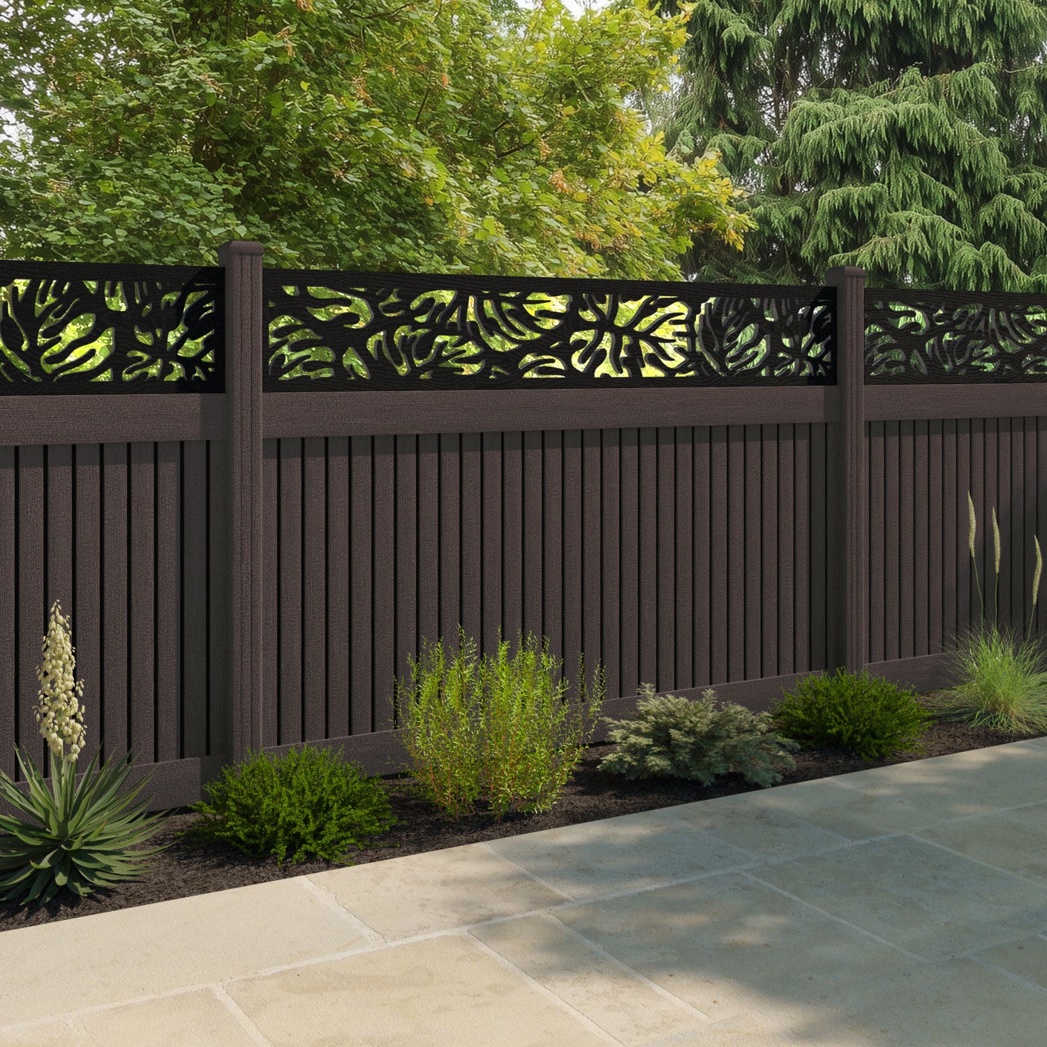 Virtis Botanic Fence Panel - Mid Brown - with our composite posts