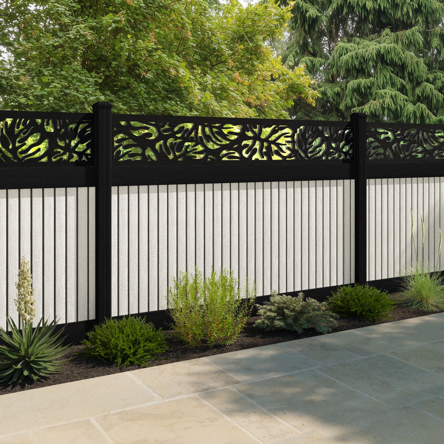 Virtis Botanic Fence Panel - Light Stone - with our composite posts