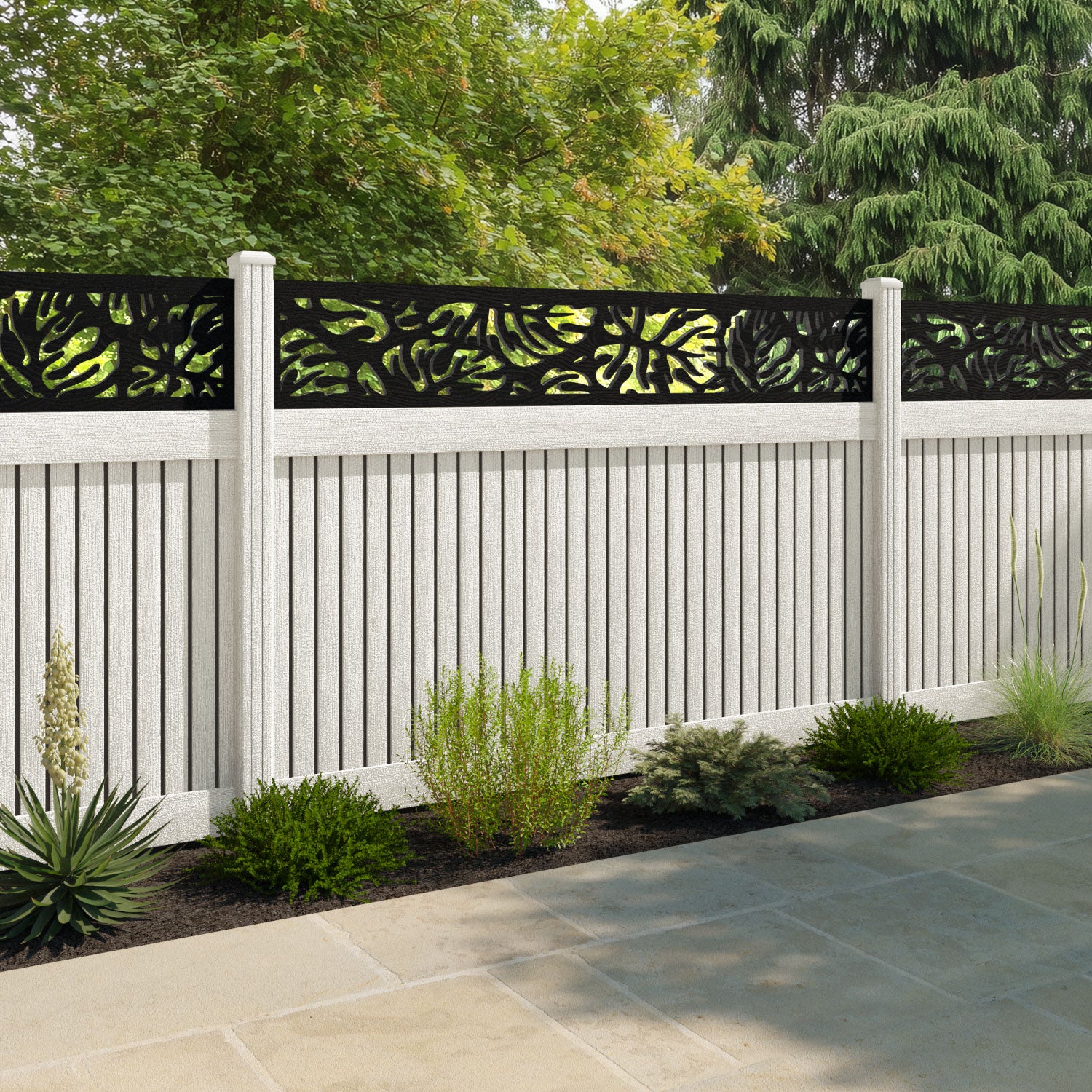 Virtis Botanic Fence Panel - Light Stone - with our composite posts