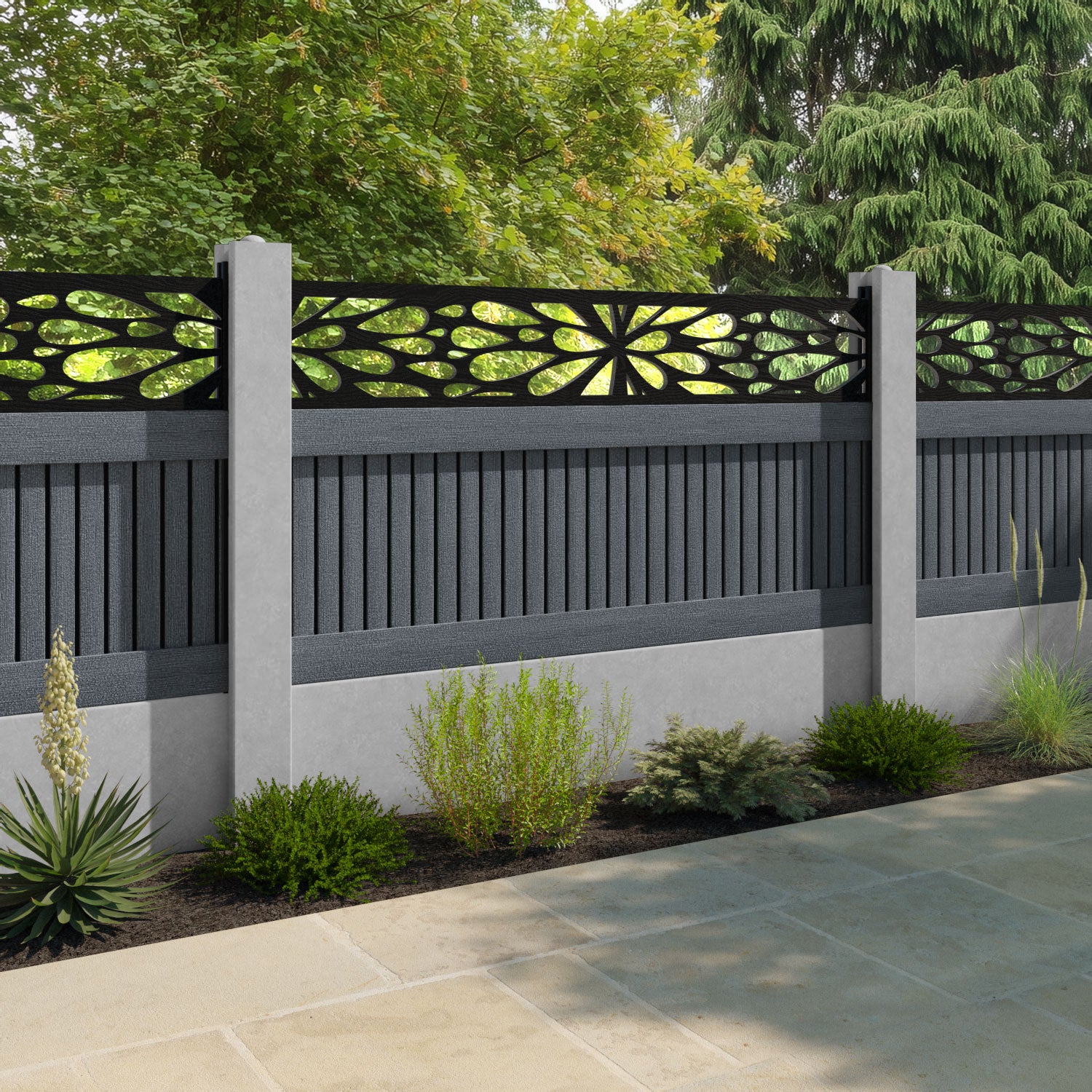 Virtis Blossom Fence Panel - Anthracite - for existing concrete posts