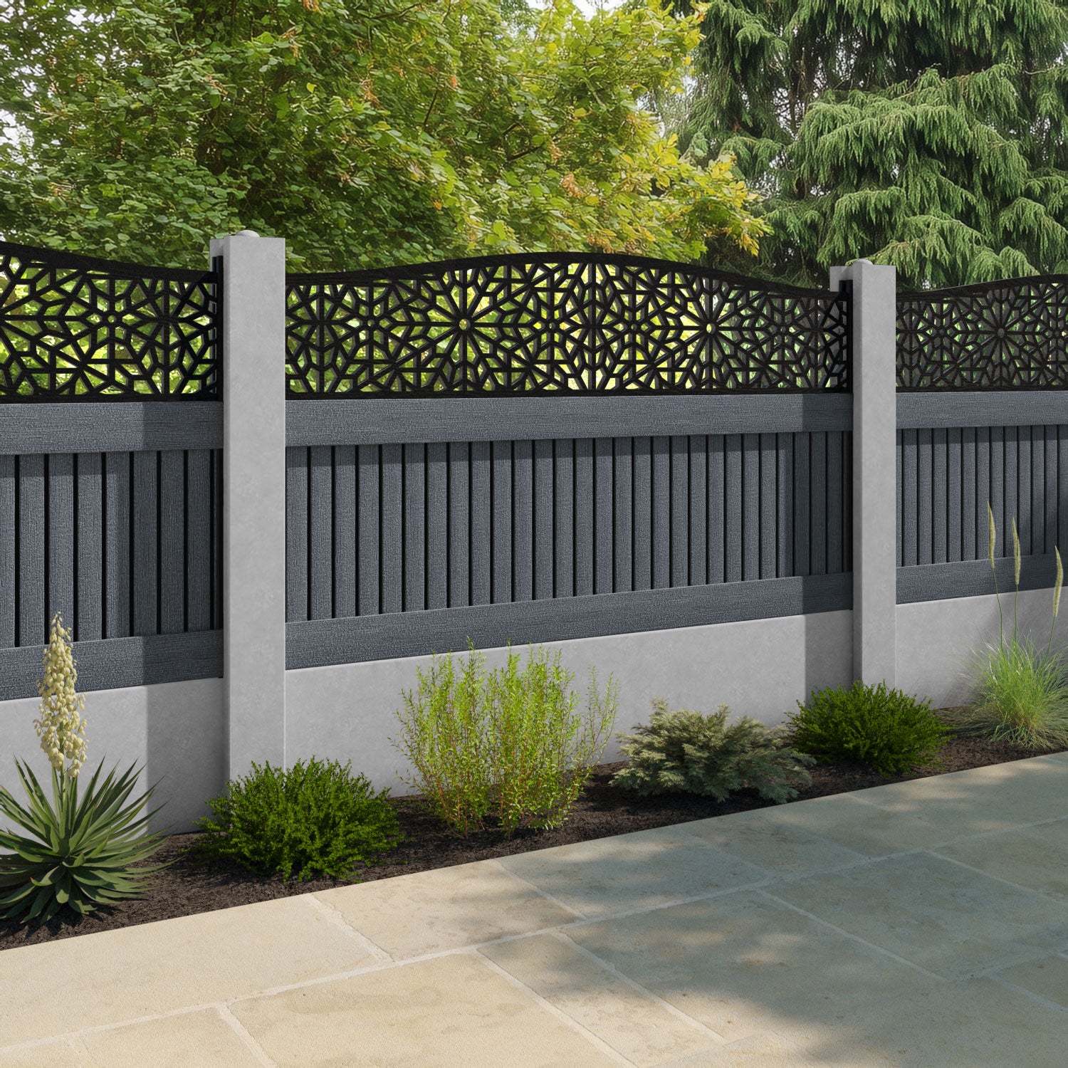 Virtis Alnara Curved Top Fence Panel - Anthracite - for existing concrete posts