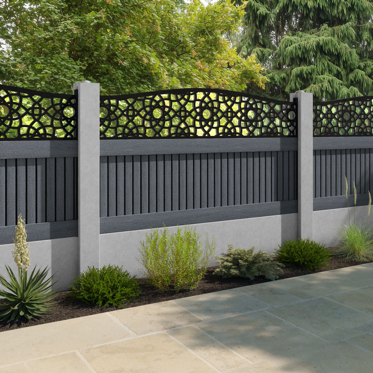 Virtis Ambar Curved Top Fence Panel - Anthracite - for existing concrete posts