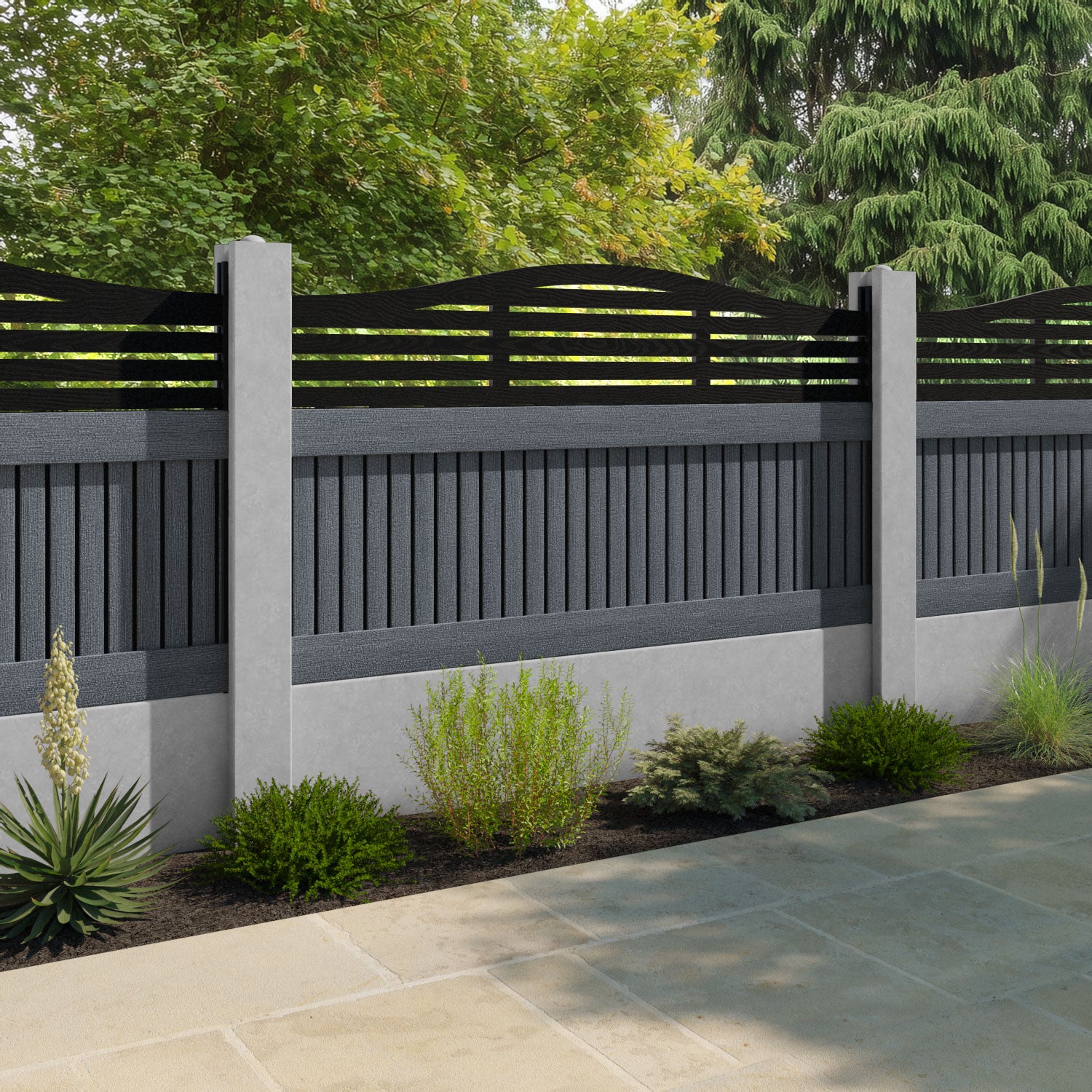 Virtis Aspen Curved Top Fence Panel - Anthracite - for existing concrete posts