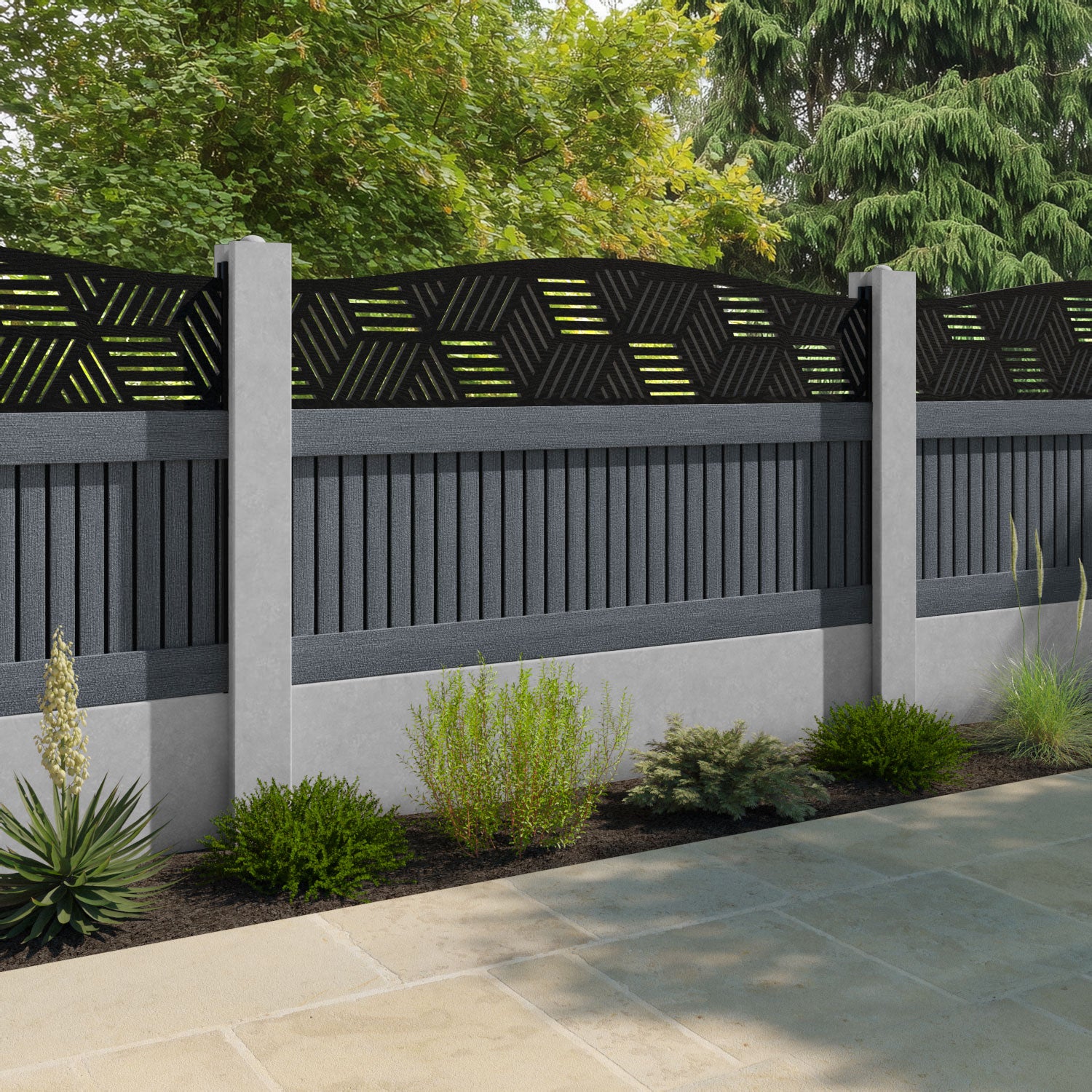 Virtis Cubed Curved Top Fence Panel - Anthracite - for existing concrete posts