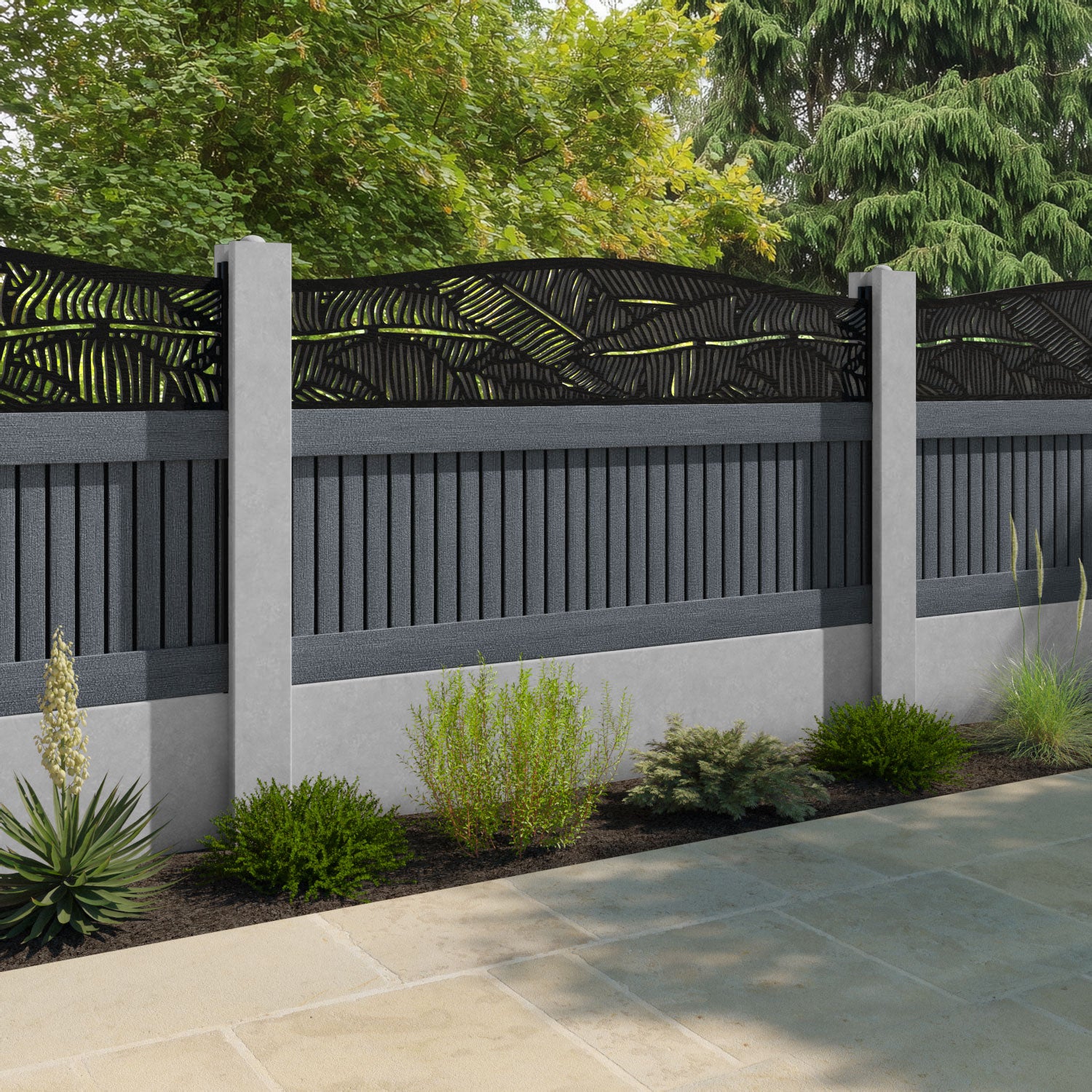 Virtis Feather Curved Top Fence Panel - Anthracite - for existing concrete posts